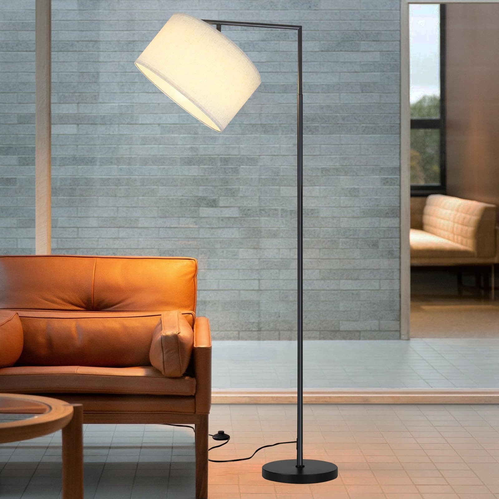 Stehlampe Wohnzimmer Schwarz Stehleuchte Stoffschirm Bogenlampe E27 Leselampe