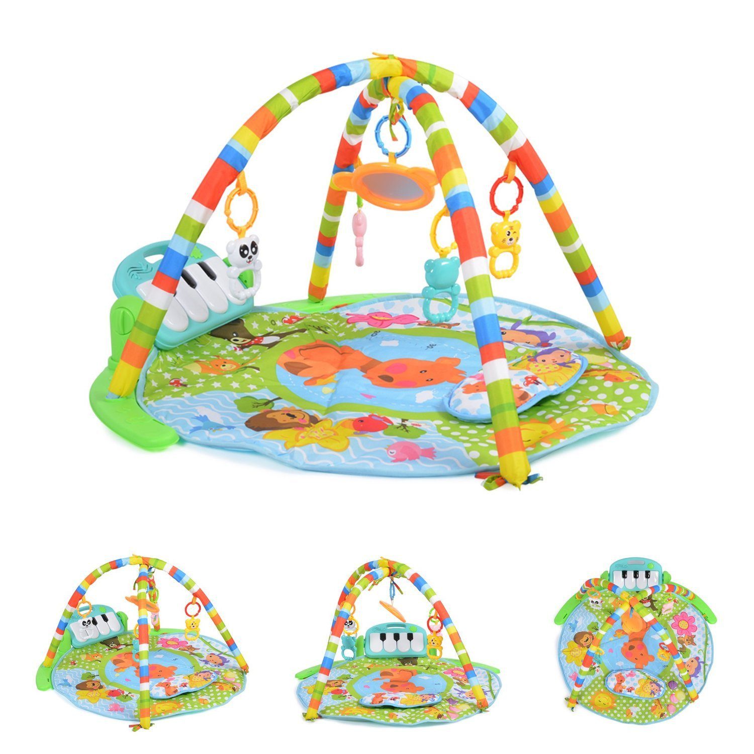 Spielbogen Baby Fitness Stand Klavier Spiel Matte Krabbeldecke, Musiktasten blau