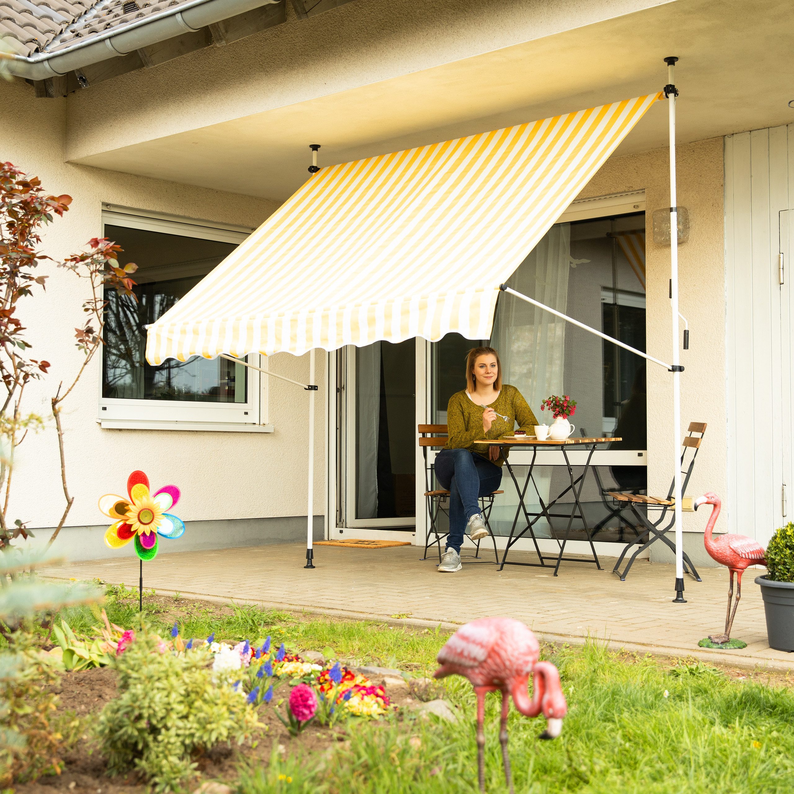 relaxdays Klemmmarkise gelb weiß 200 x 120 cm günstig online kaufen