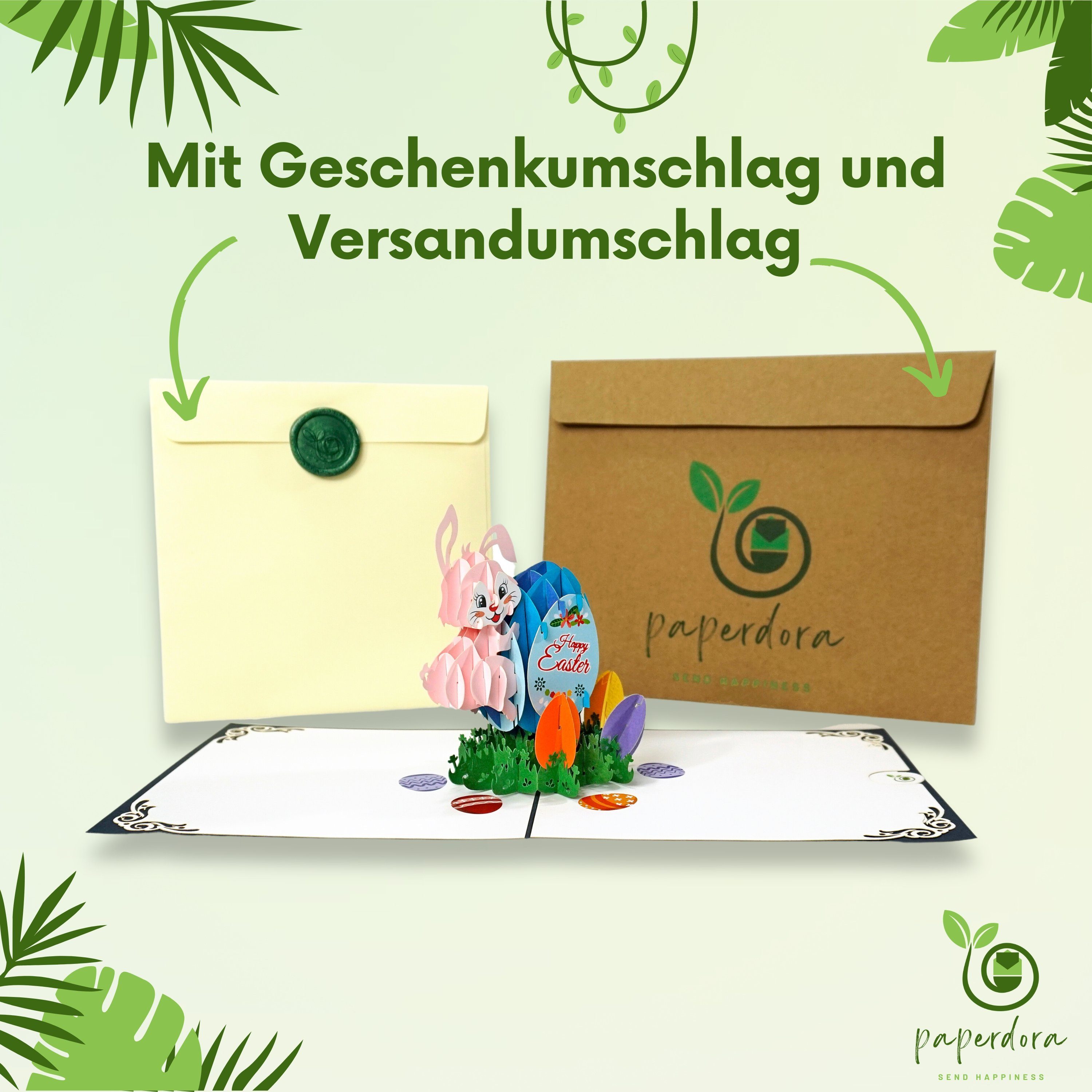 Osterkarte paperdora „Ostern“ Ostern Wachssiegel Geschenk - Pop-Up-Karte und Grußkarte, Umschlag mit 3D