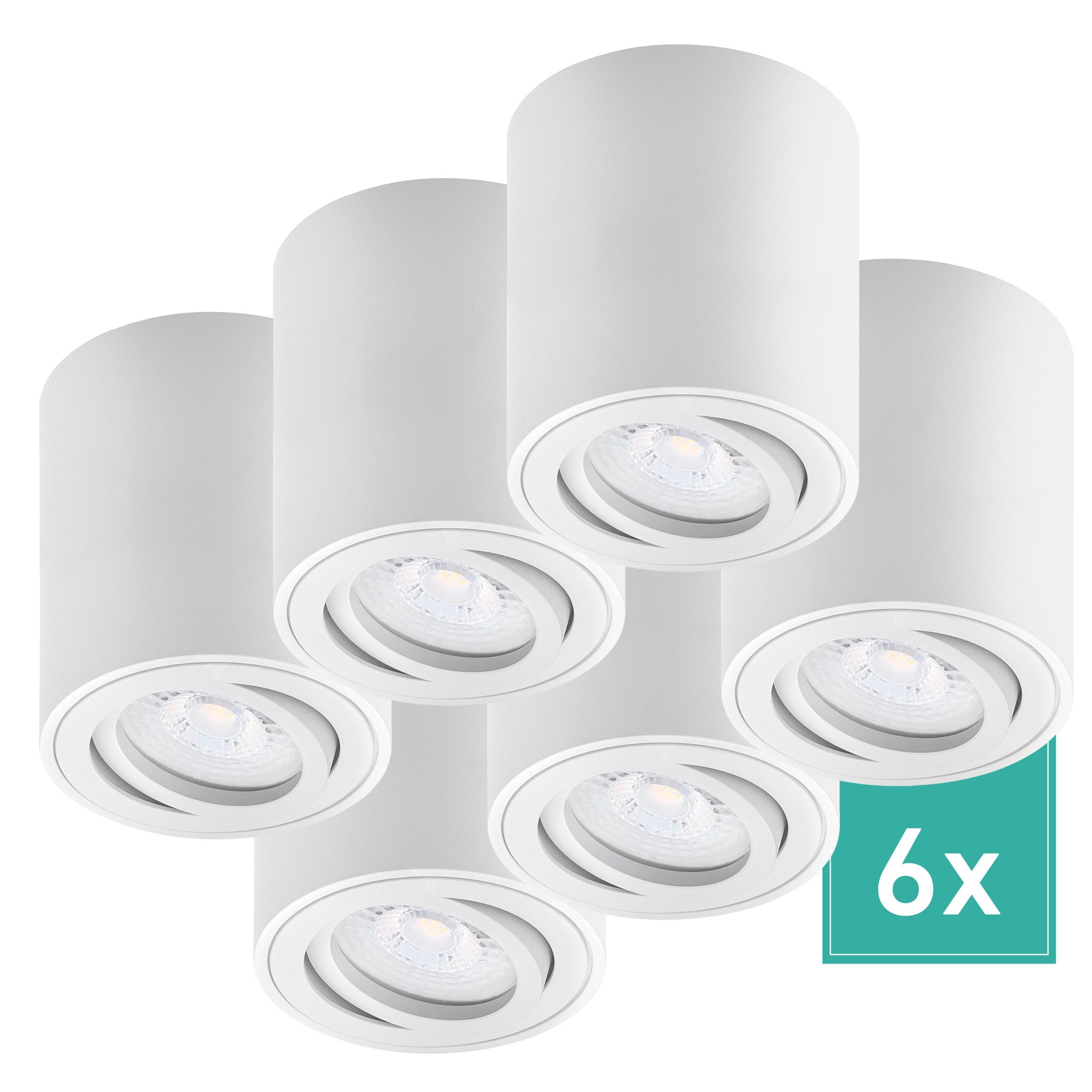 Oktaplex lighting LED Deckenstrahler Lile M Aluminium Aufbaustrahler weiß, schwenkbar, Leuchtmittel wechselbar, warmweiß, 3000 Kelvin 230V Höhe 80mm weiß