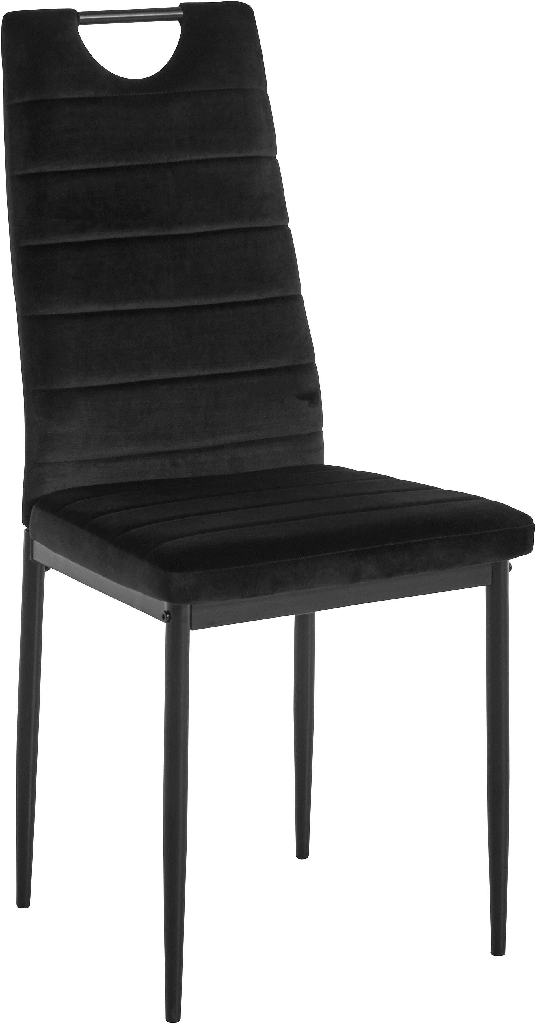 Essgruppe, Esszimmerstühlen, cm 4 INOSIGN (Set, Breite 140 Bezug aus Glastisch, und 5-tlg), Samtstoff schwarz