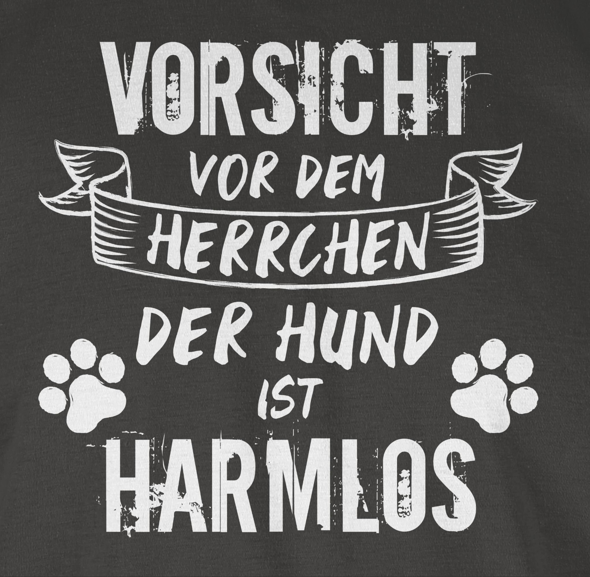 Shirtracer T-Shirt Geschenk Grunge/Vintage dem harmlos Herrchen für der Dunkelgrau 03 Hundebesitzer - Hund - ist Vorsicht vor Weiß