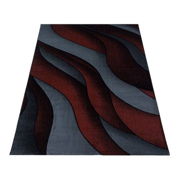 Teppich Wellen Design, Teppium, Rechteckig, Höhe: 9 mm, Kurzflor Teppich Wellen Design Teppich Rot Teppich Wohnzimmer