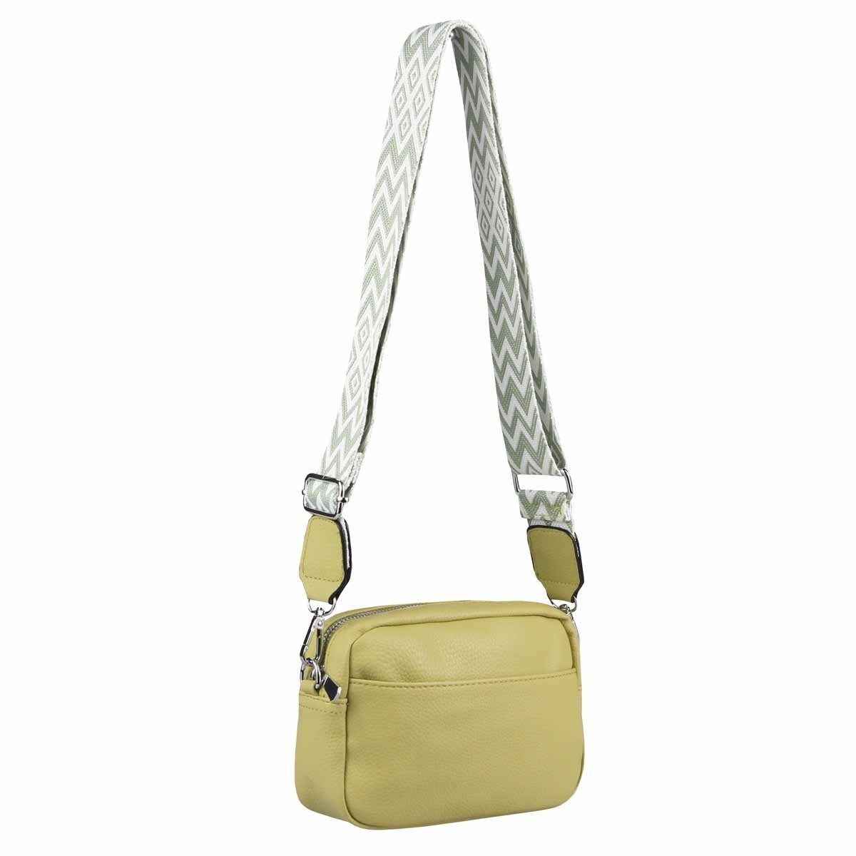 ITALYSHOP24 Schultertasche Damen kleine Umhängetasche CrossBody Crossover Handytasche Geldbörse (Spar-Set aus einer Tasche mit einem breitem Muster Stoffgurt/Umhängeband), Bodybag, Brusttasche, Hüfttasche, Muster Taschengurt, leicht Gewicht