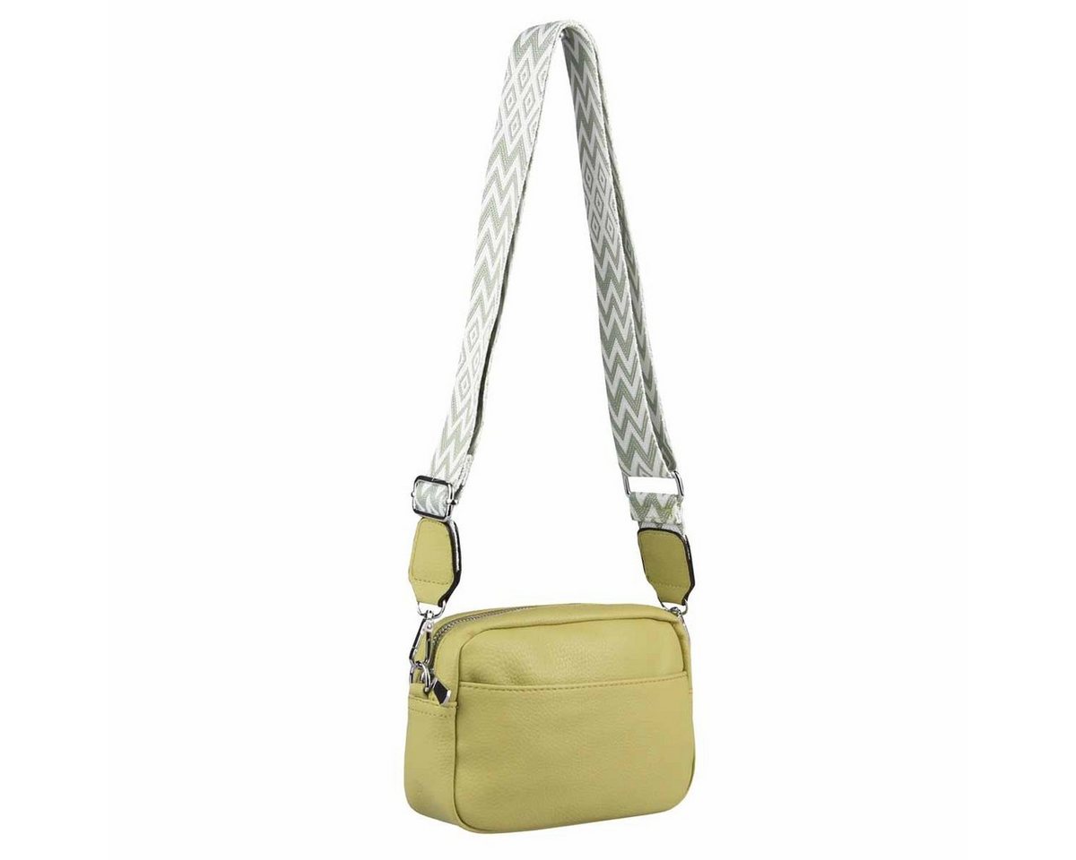 ITALYSHOP24 Schultertasche Damen kleine Umhängetasche CrossBody Crossover Handytasche Geldbörse (Spar-Set aus einer Tasche mit einem breitem Muster Stoffgurt/Umhängeband), Bodybag, Brusttasche, Hüfttasche, Muster Taschengurt, leicht Gewicht