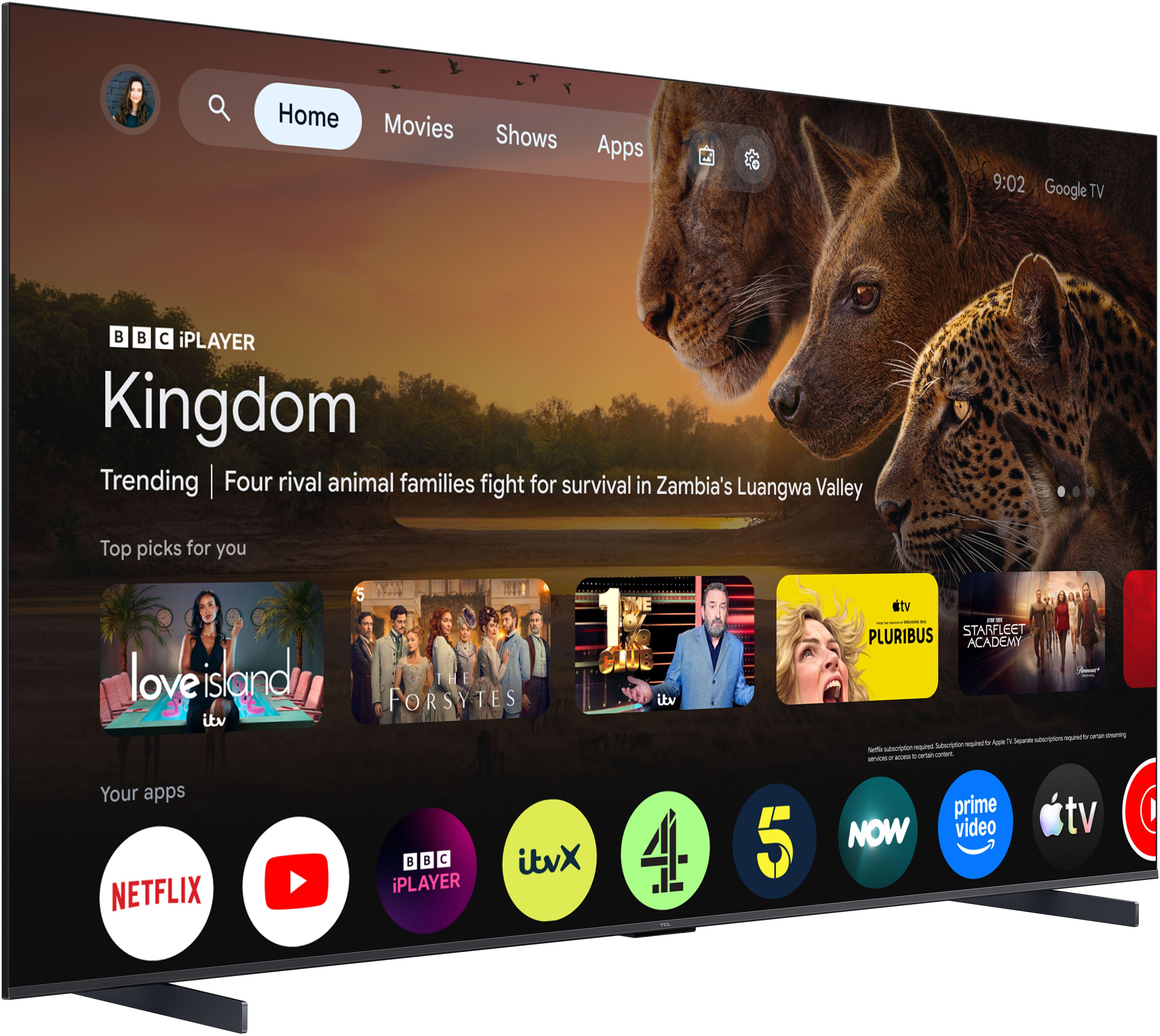 TCL 98T8D Mini-LED-Fernseher (248 cm/98 Zoll, 4K Ultra HD, Smart-TV, Google TV, QD-Mini LED, AiPQ Pro Prozessor, 144Hz, Dolby Atmos, Apple AirPlay 2)
