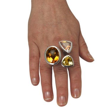 SKIELKA DESIGNSCHMUCK Silberring Citrin Ring "Trio" (Sterling Silber 925) (1-tlg), hochwertige Goldschmiedearbeit aus Deutschland