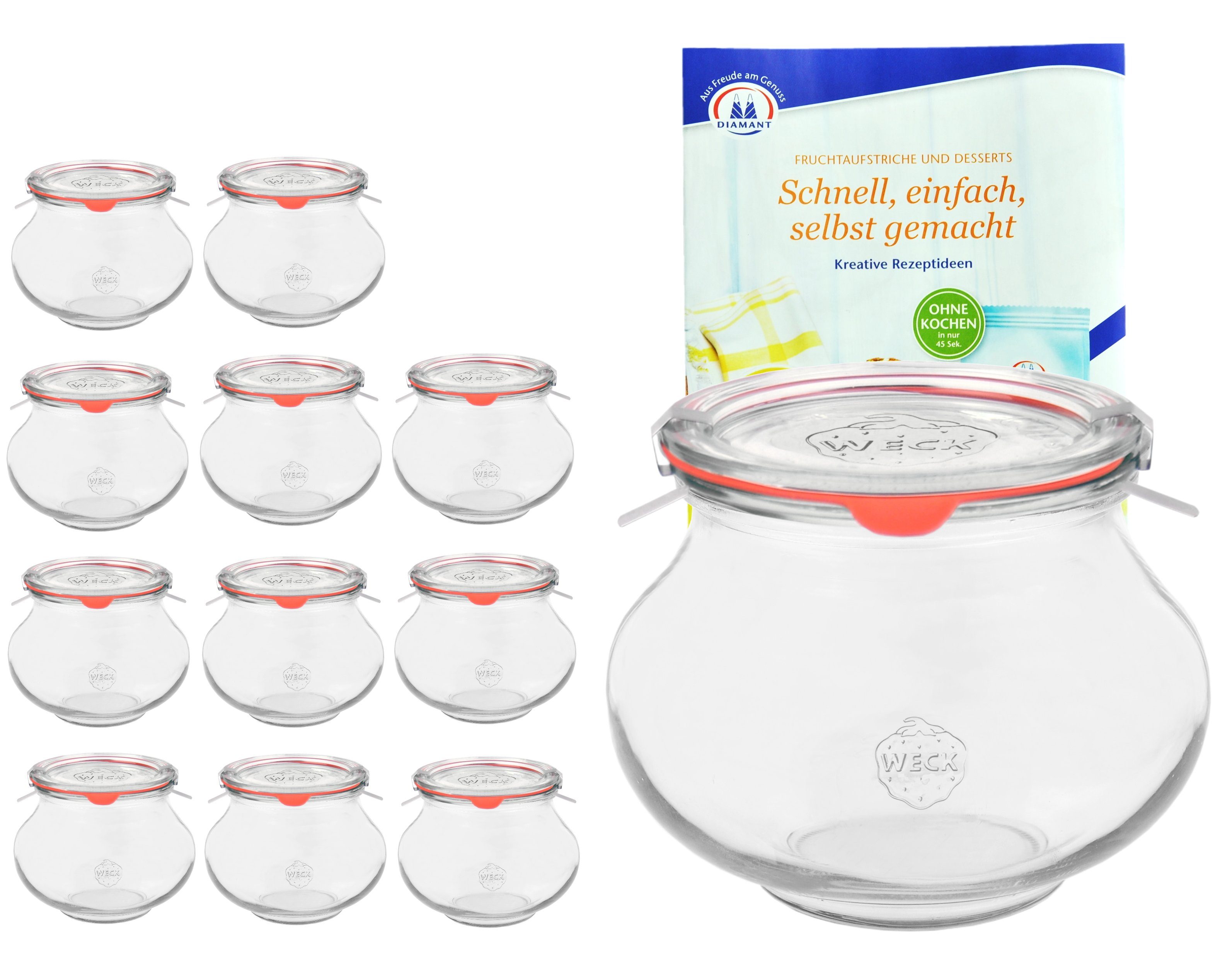 MamboCat Einmachglas 12er Set Weck Скло 220ml Schmuckgläser Deckel Einkochringen Klammer, Glas