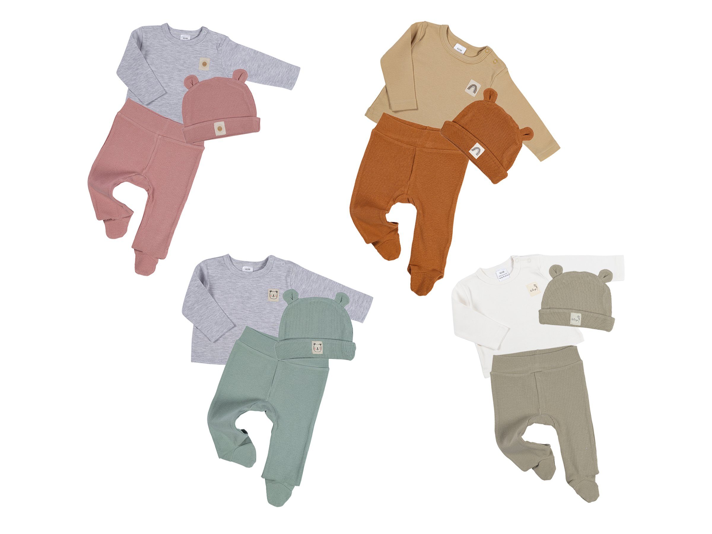 - Bärchen-Mütze, Clinotest und Langarm-Shirt Grau Hose Set Baby Erstausstattungspaket 3tlg