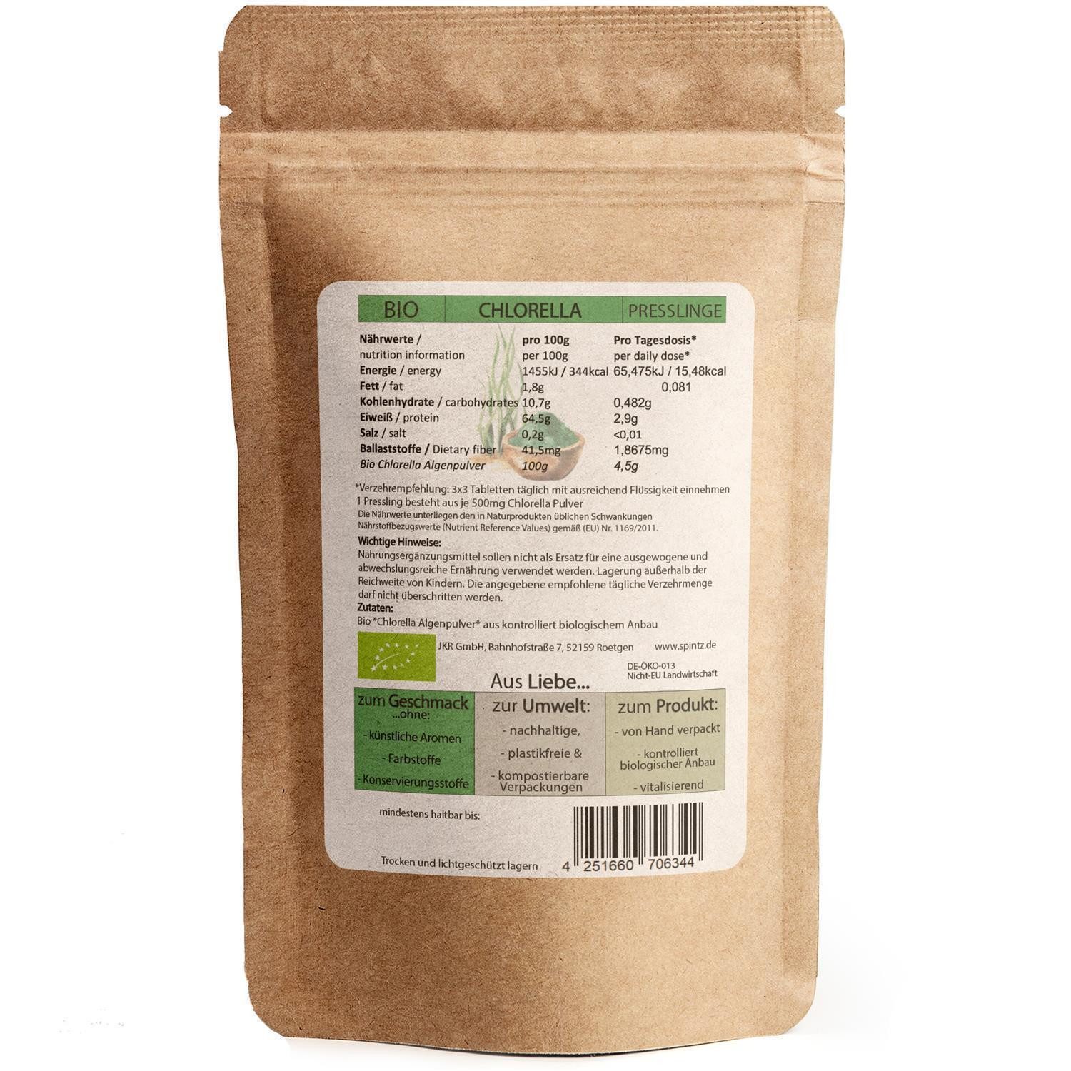 SPINTZ Bio Chlorella Presslinge 3x3 täglich mit ausreichend Wasser, 1 er 200 St., 100 g