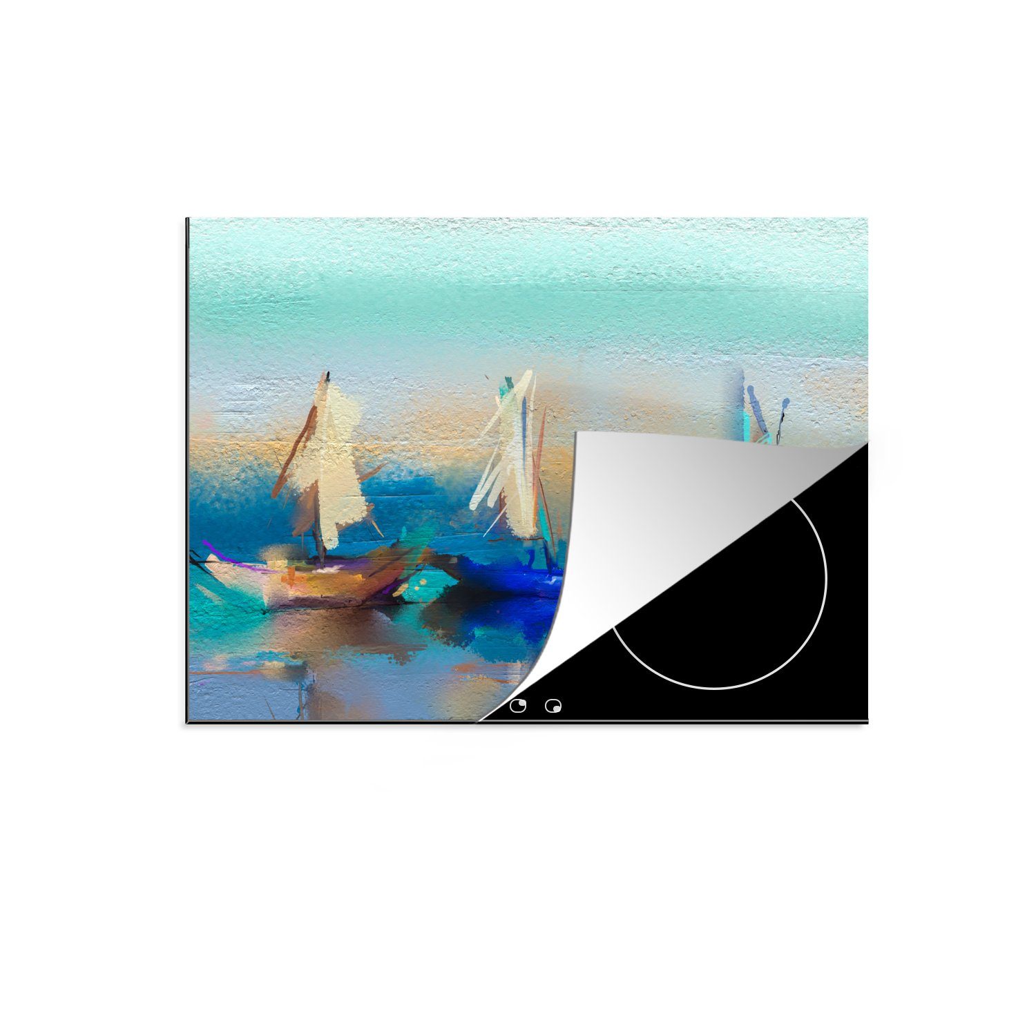MuchoWow Herdblende-/Abdeckplatte Gemälde - Ölfarbe - Boot - Abstrakt, Vinyl, (1 tlg), 70x52 cm, Mobile Arbeitsfläche nutzbar, Ceranfeldabdeckung