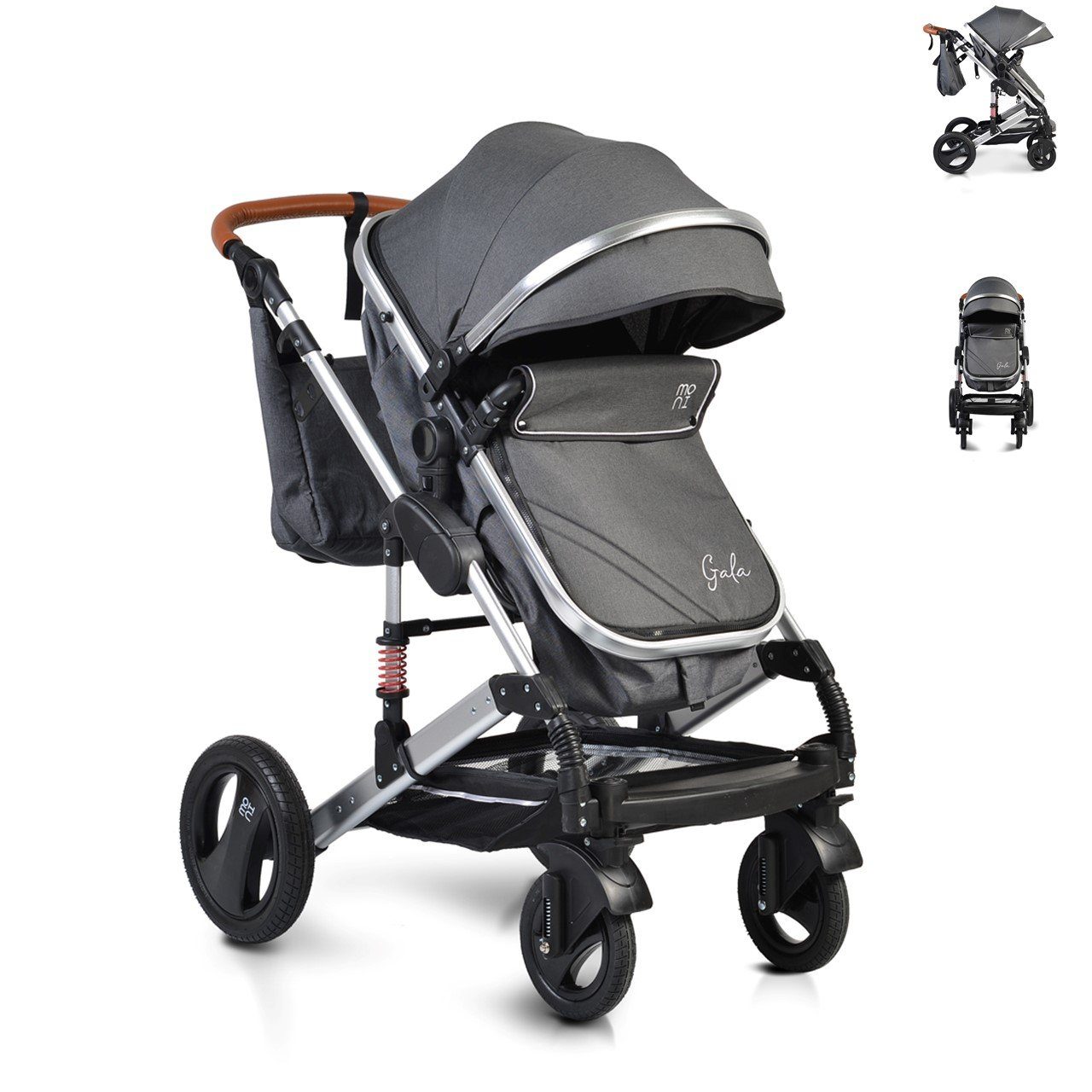 Moni Kombi-Kinderwagen Kinderwagen Gala, Tragetasche Sportsitz umbaubar Wickeltasche Sitz umkehrbar schwarz