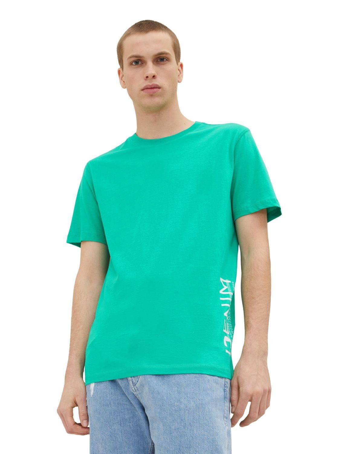 TOM TAILOR Denim T-Shirt SIDE PRINTED (1-tlg) aus Baumwolle Fresh Peppermint 31040