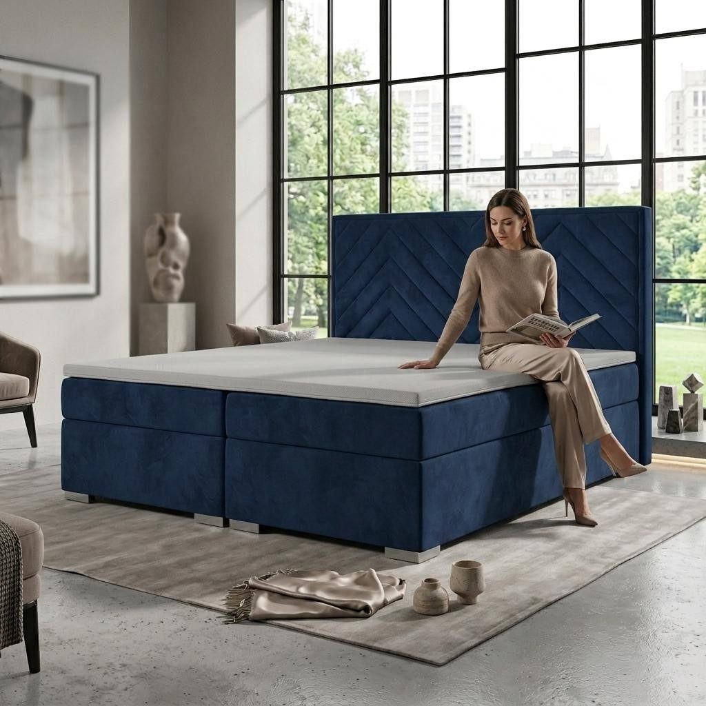 Xlmoebel Polsterbett Blaues Polsterbett mit Kopfteil und Stauraum in modernem Design, Made in Europa