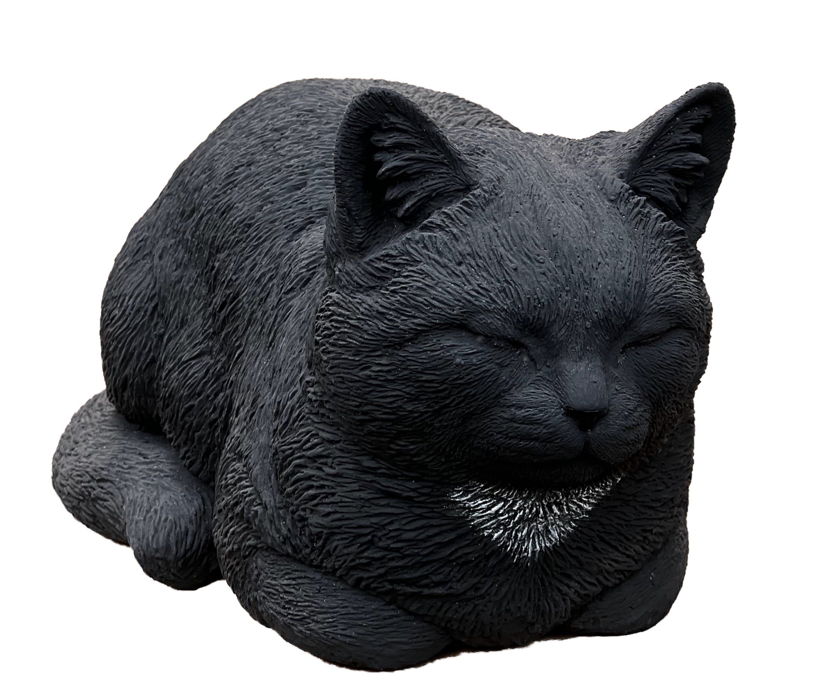 Stone and Style Gartenfigur Steinfigur große schwarze Katze Träumerle frostfest ca. 36 cm Länge