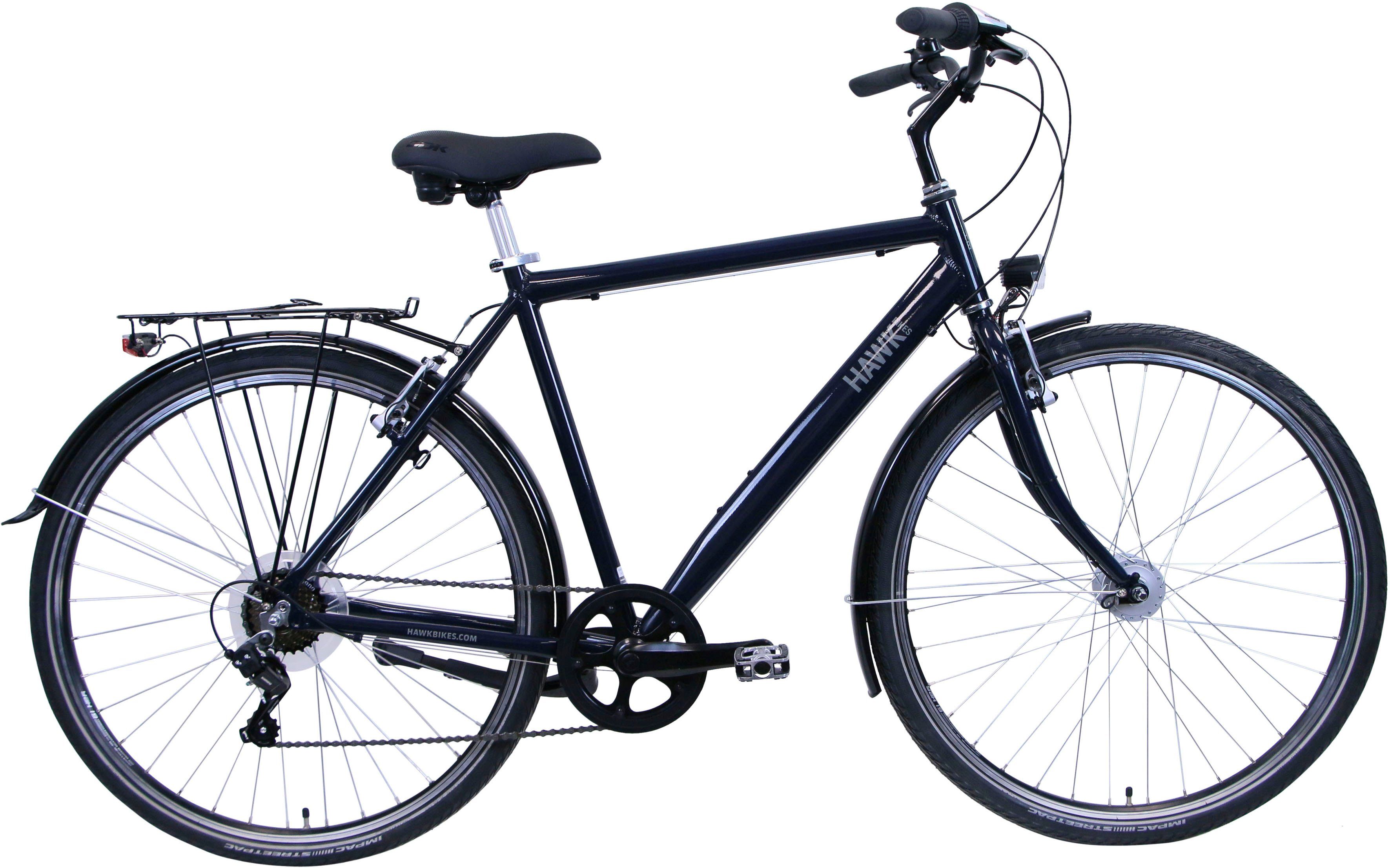 HAWK Bikes Cityrad CityTrek Easy Blue Gent, 7 Gang Shimano Tourney Schaltwerk, Kettenschaltung, für Damen und Herren, Kettenschaltung