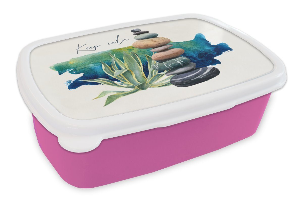 MuchoWow Lunchbox Steine - Meer - Pflanzen, Kunststoff, (2-tlg), Brotbox für Erwachsene, Brotdose Kinder, Snackbox, Mädchen, Kunststoff rosa