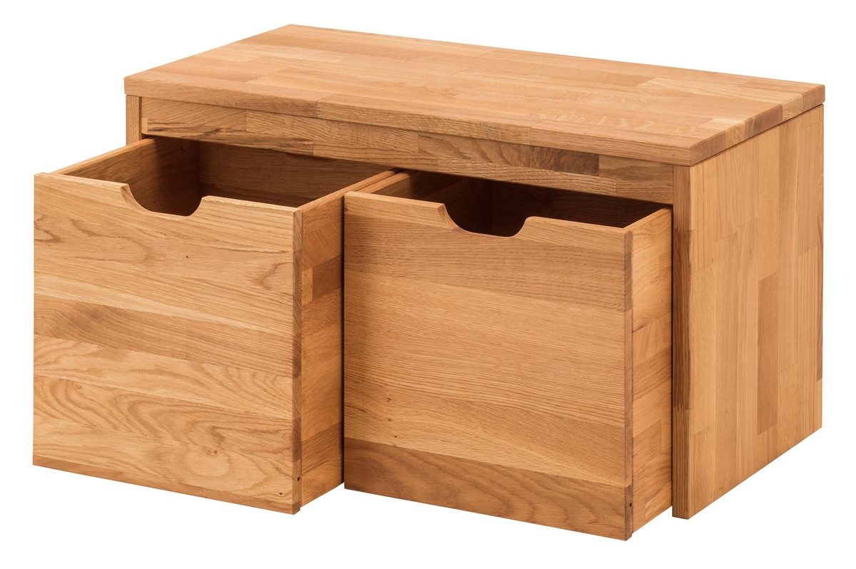 Main Möbel Schuhbank Garderobenbank mit Schubkästen 82cm 'Stockholm' Wildeiche massiv