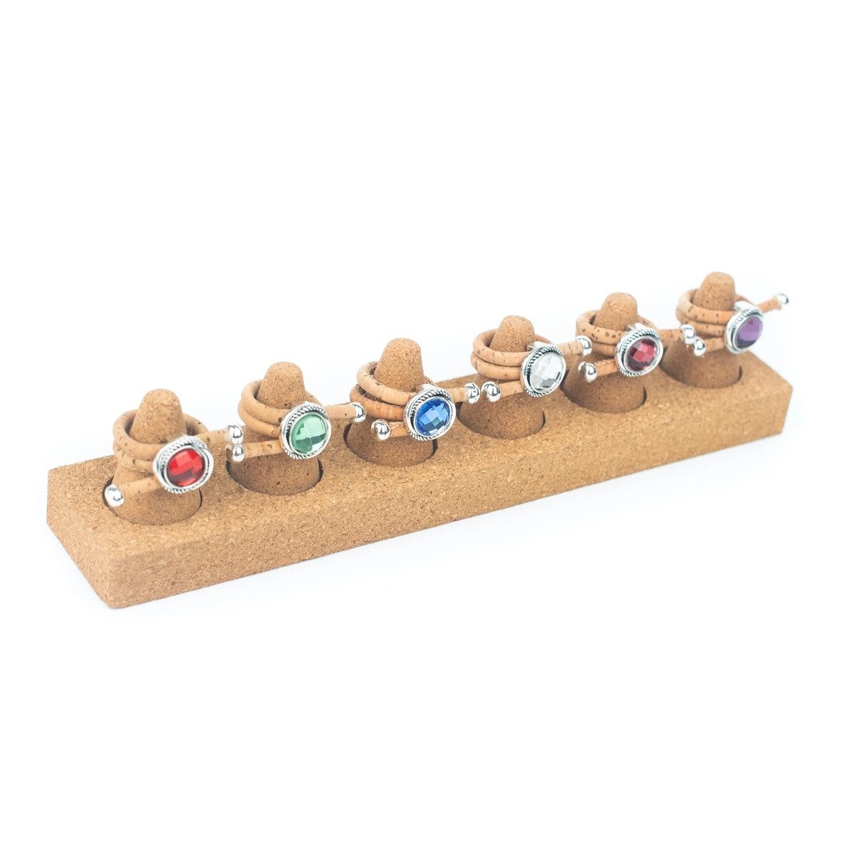 LK Trend & Style Fingerring verstellbarer Ring aus Kork mit einem farbigen Glasstein (diese Geschmeidigkeit am Finger wird dich begeistern, das Material hält den Ring perfekt am Finger), aufgelaufene Finger, der Ring bleibt weich und drückt nicht