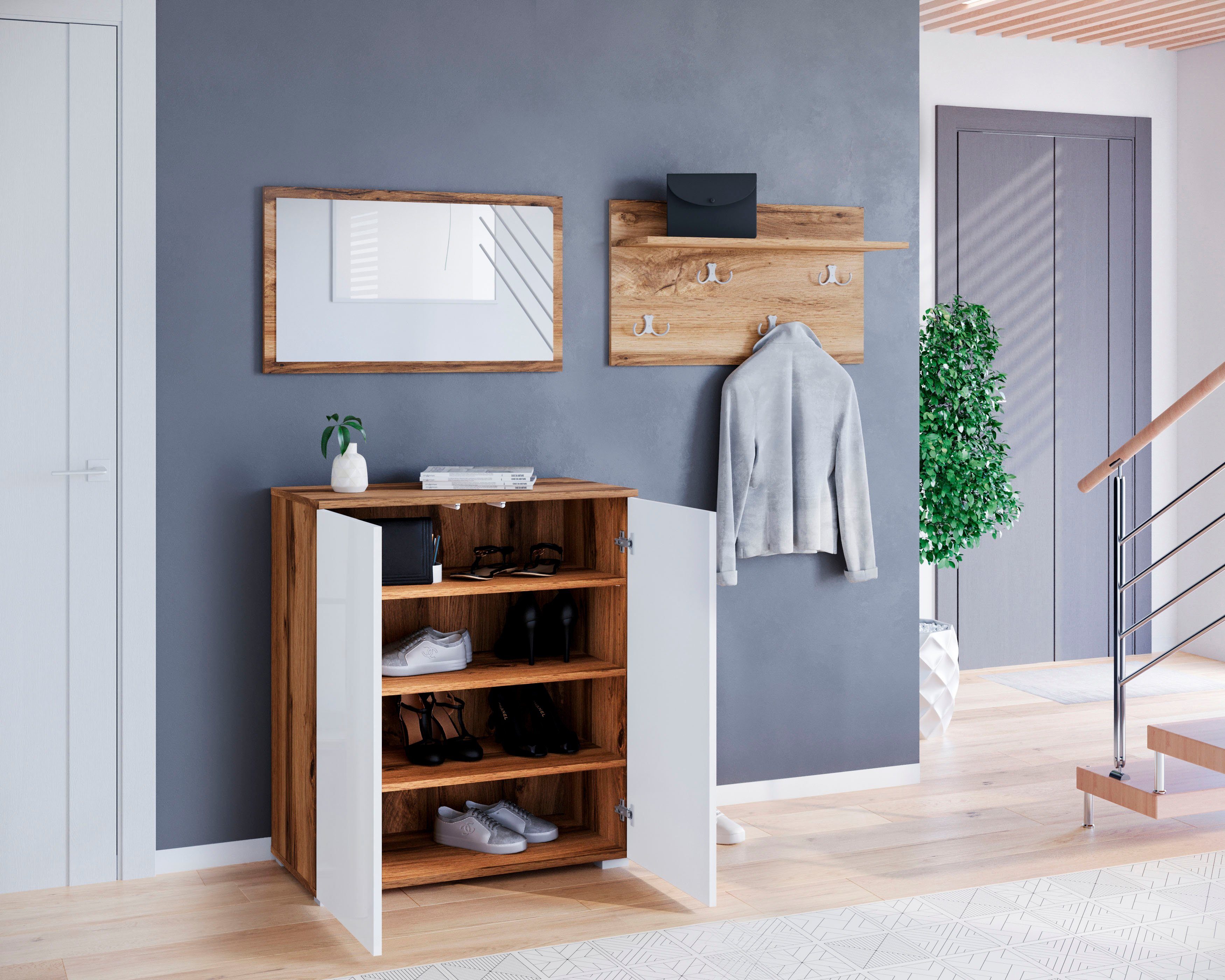 OTTO home Garderoben-Set PARIS/ TOKYO, (Komplett-Set, 3-St), Kompaktgarderobe Breite 150cm mit Spiegel für Ihren Eingangsbereich – Bild 4 von 5