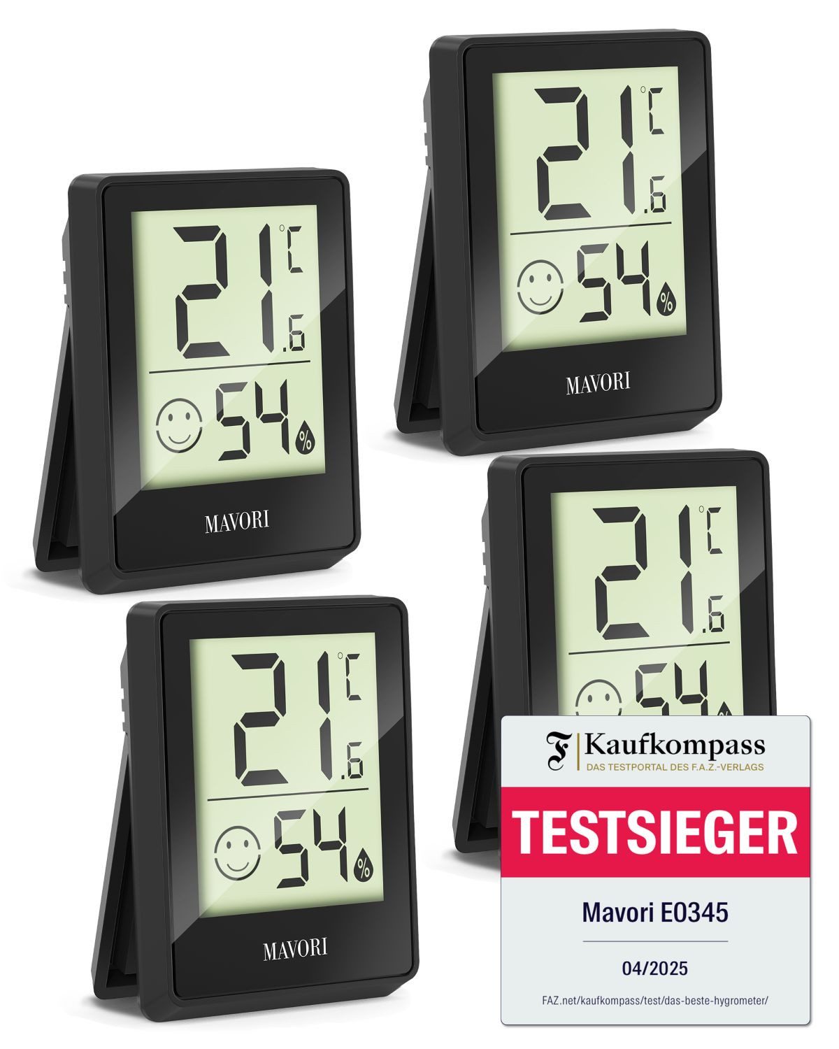 MAVORI Hygrometer und Thermometer digital mit sehr präzisen Messwerten, (4-St), Thermometer mit Luftfeuchtigkeit