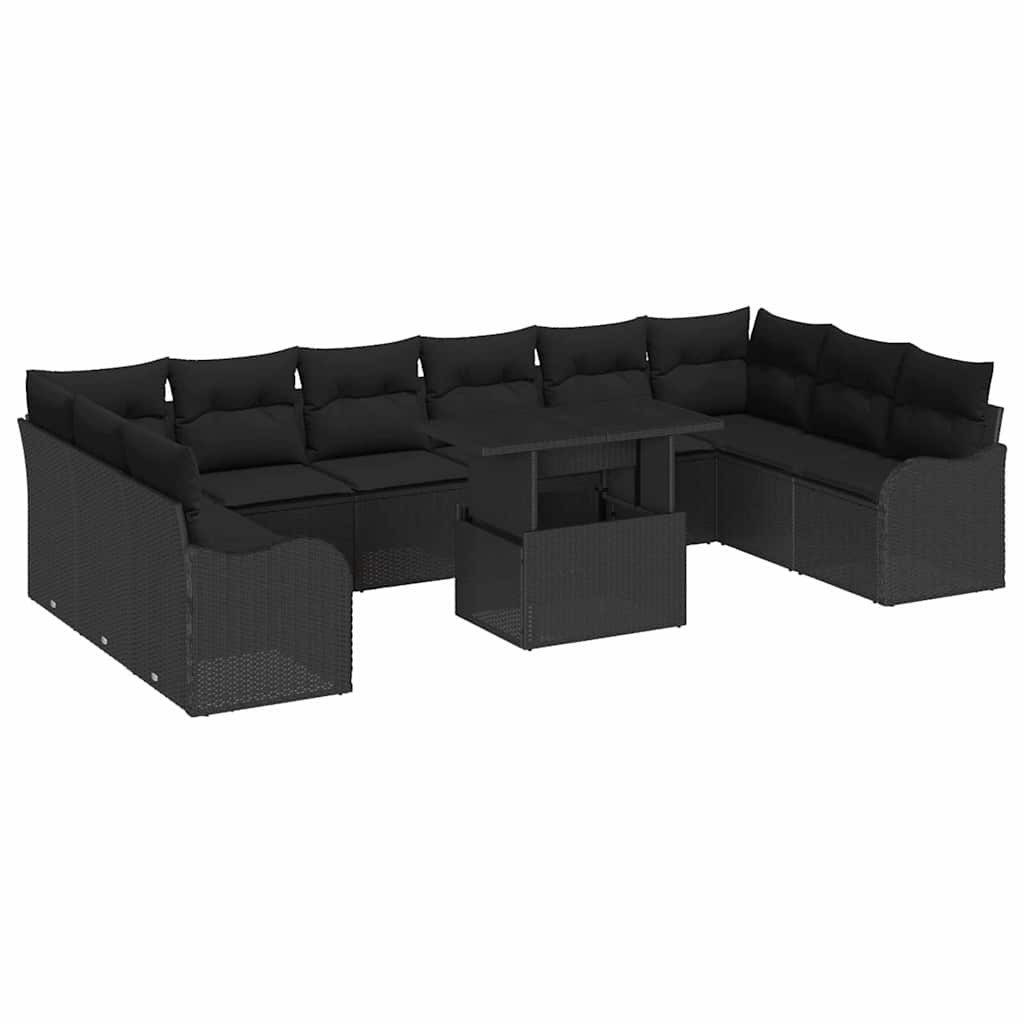 vidaXL Loungesofa Gartensofa-set 11 stk. 10-Sitzanzahl Schwarz Poly Rattan, 11 Teile