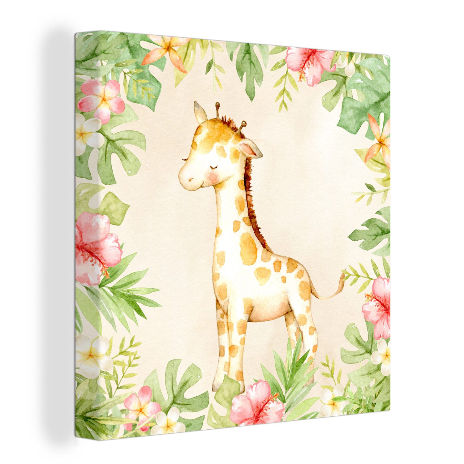OneMillionCanvasses® Leinwandbild Giraffe - Dschungel - Aquarell, (1 St), Leinwand Bilder für Wohnzimmer Schlafzimmer
