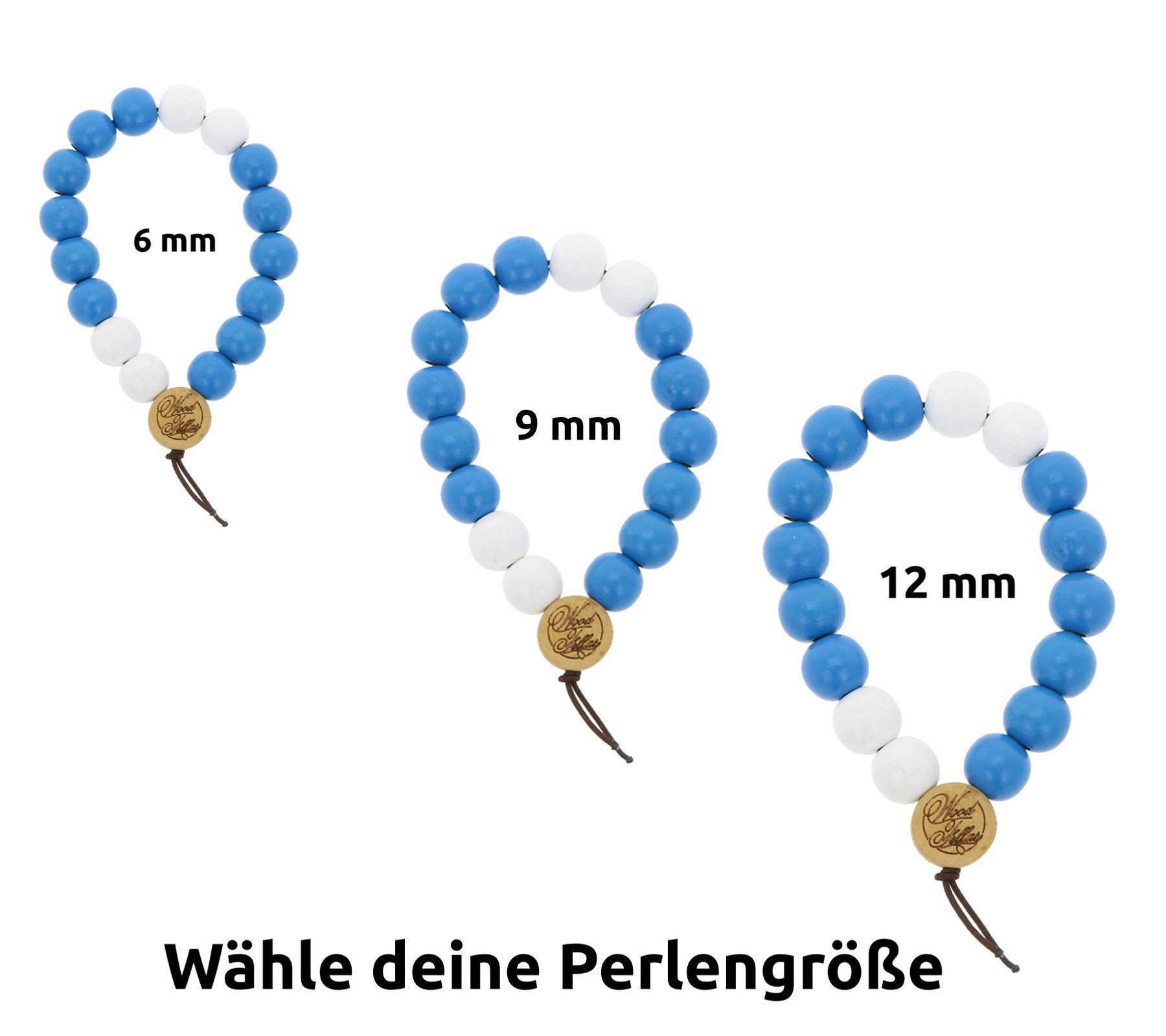 WOOD FELLAS Armband WOOD FELLAS Mode-Schmuck stylisches Holz-Armband Deluxe Pearl Bracelet Holzanhänger Blau/Weiß