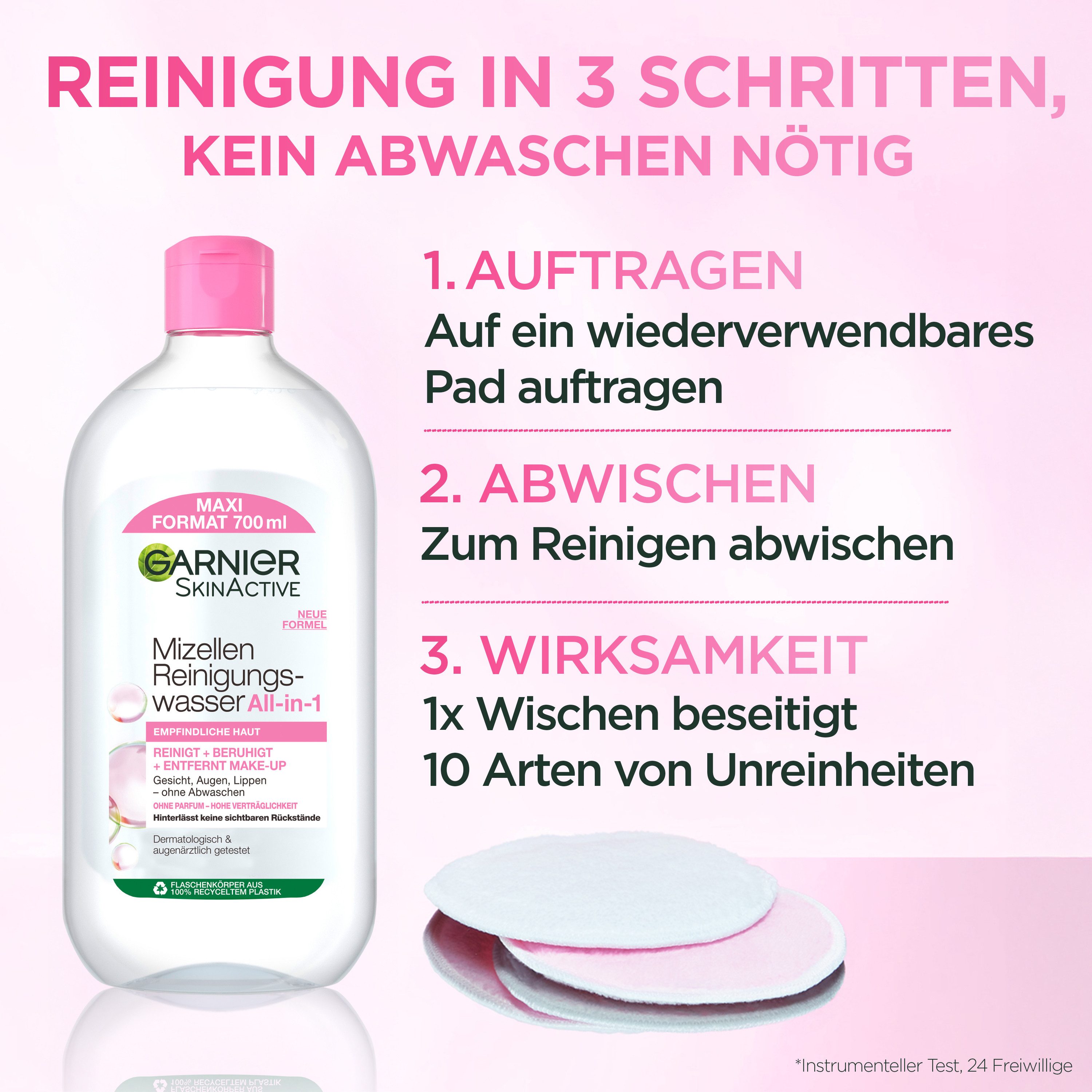 GARNIER Gesichtswasser SKIN ACTIVE MIZELLEN REINIGUNGSWASSER ALL-IN-1, mit Mizellen-Technologie, parfümfrei – Bild 5 von 5