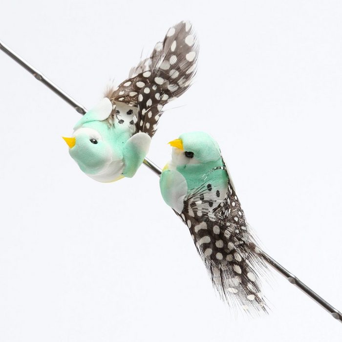 MARELIDA Tierfigur Mini Deko Vögel mit Federn und Klammer Frühling Hochzeit Ostern 2 5cm blau 2St. (2 St)
