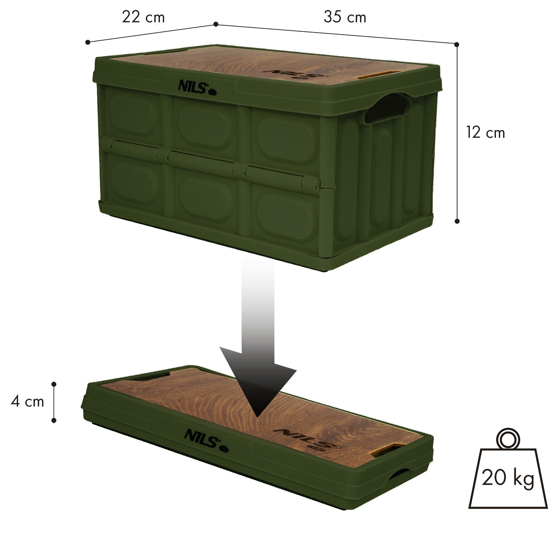 NILS CAMP Faltbox Klappbox Campingkiste Aufbewahrungsbox (Spar-Set, 1 St., 35 x 22 x 12 cm faltbar), faltbar, Tischfunktion, stapelbar, 9 L