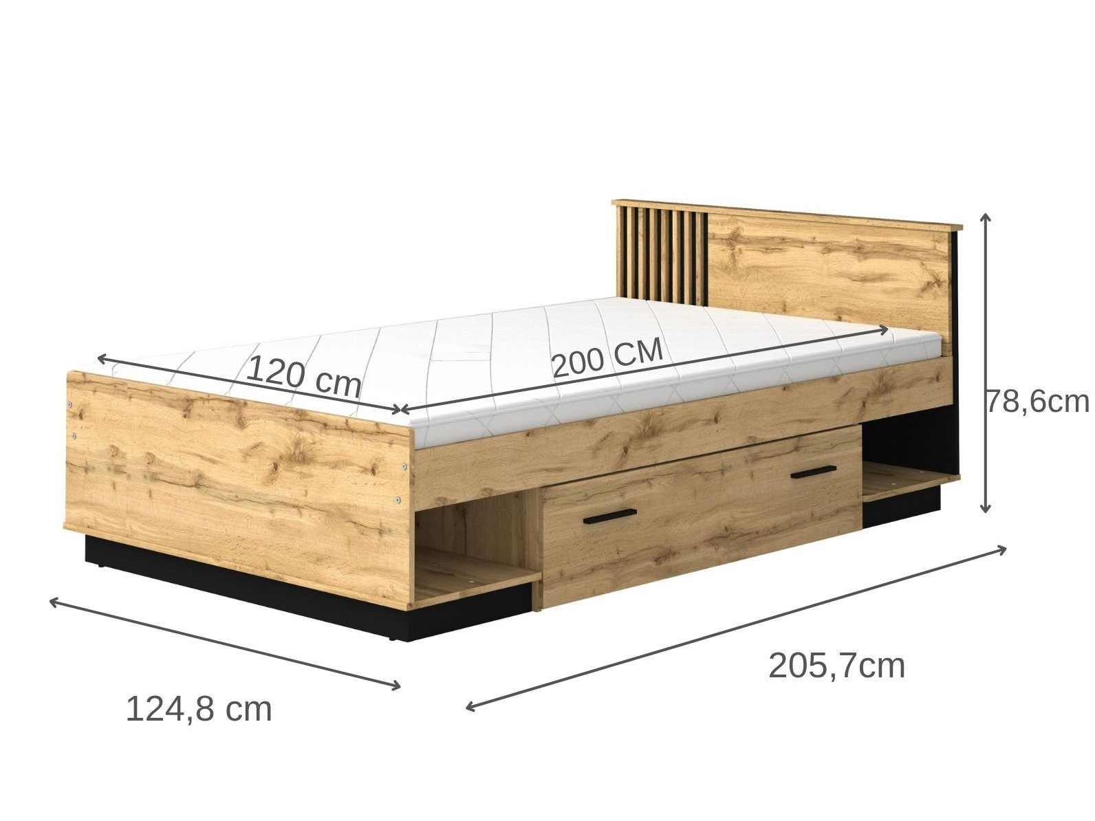 Beautysofa Holzbett LAMELO 120x200 cm mit Matratze & Schublade (Lamellen-Kopfteil, Holzbett 120x200 cm mit Matratze, Bettkasten, Schublade), Stilvolles mit Holz – Bild 4 von 5