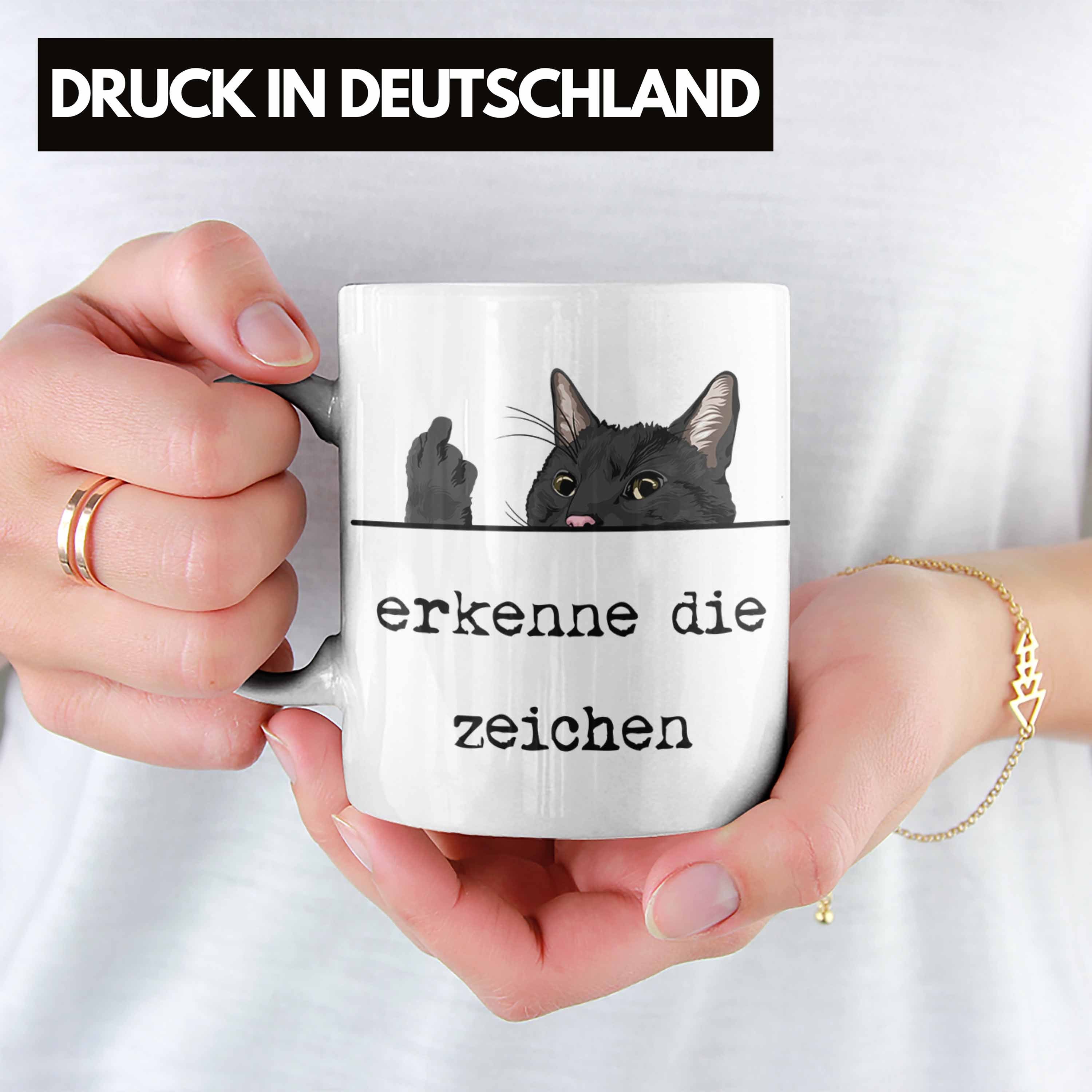 Zeichen Tasse Trendation Tasse Geschenk für Katze Erkenne - weiss Katzenliebhaber Kollegin Die Mittelfinger Trendation Frauen