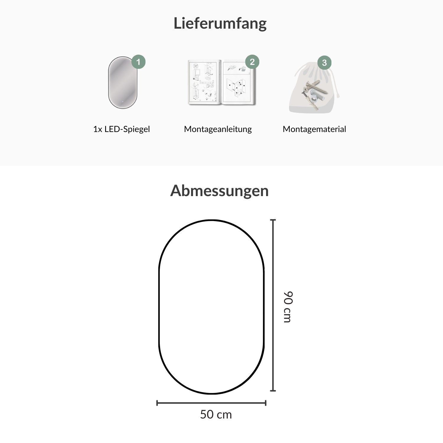 Planetmöbel Badspiegel GLORA (mit Beleuchtung 50 günstig online kaufen