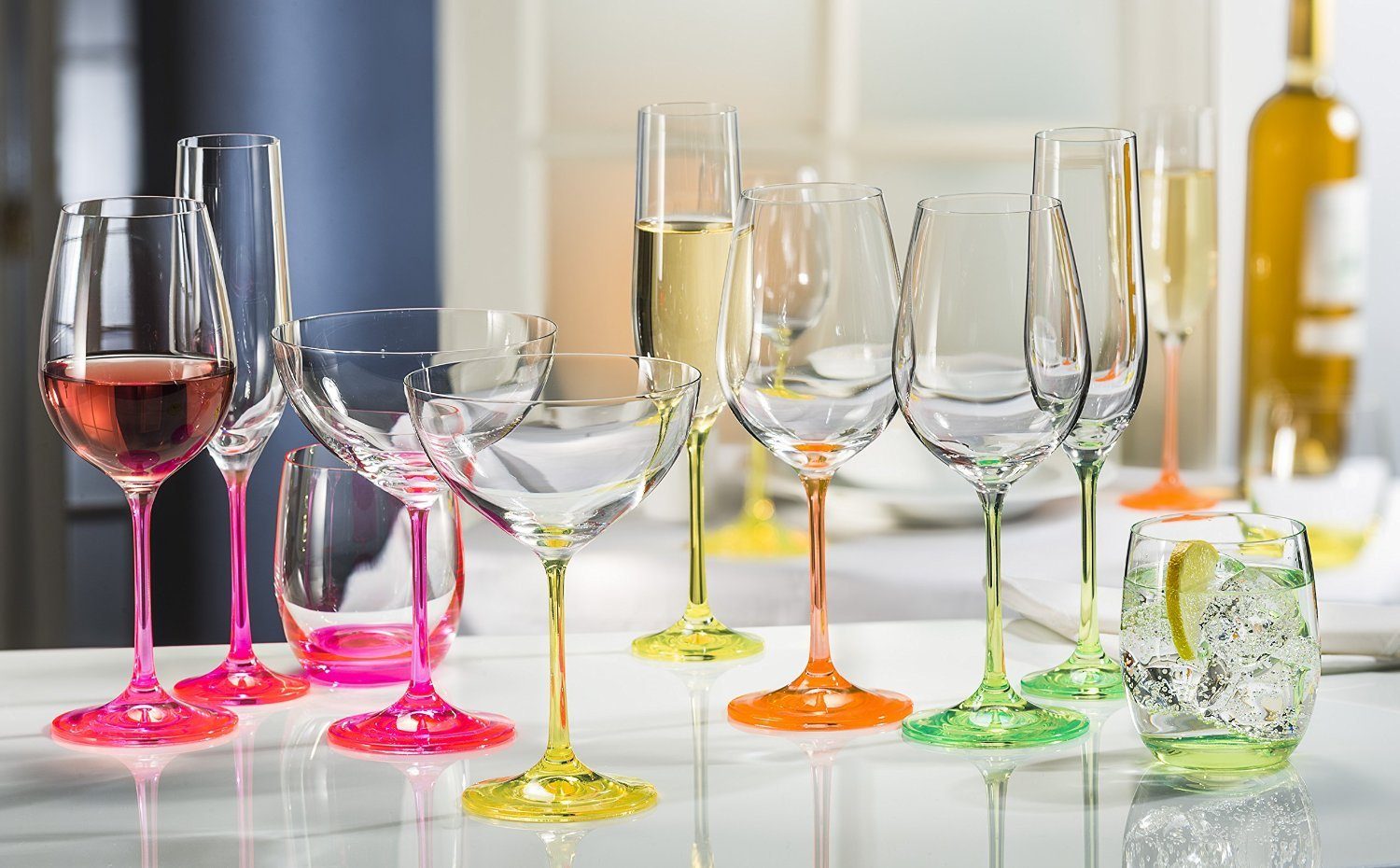 Crystalex Sektglas Neon 190 ml 4er Set, 4-tlg., Kristallglas, vier verschiedene Neon Farben