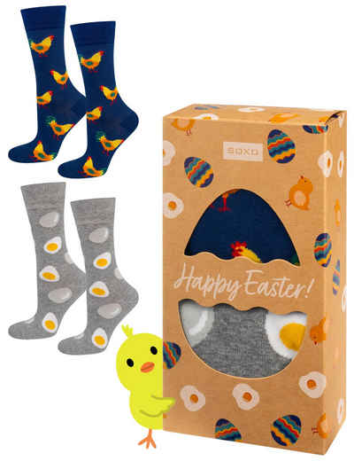 Soxo Socken Ostern Geschenke Für Männer und Frauen (Box, 2-Paar, Set) Herren und Damen Socken Bunt 2 Größen