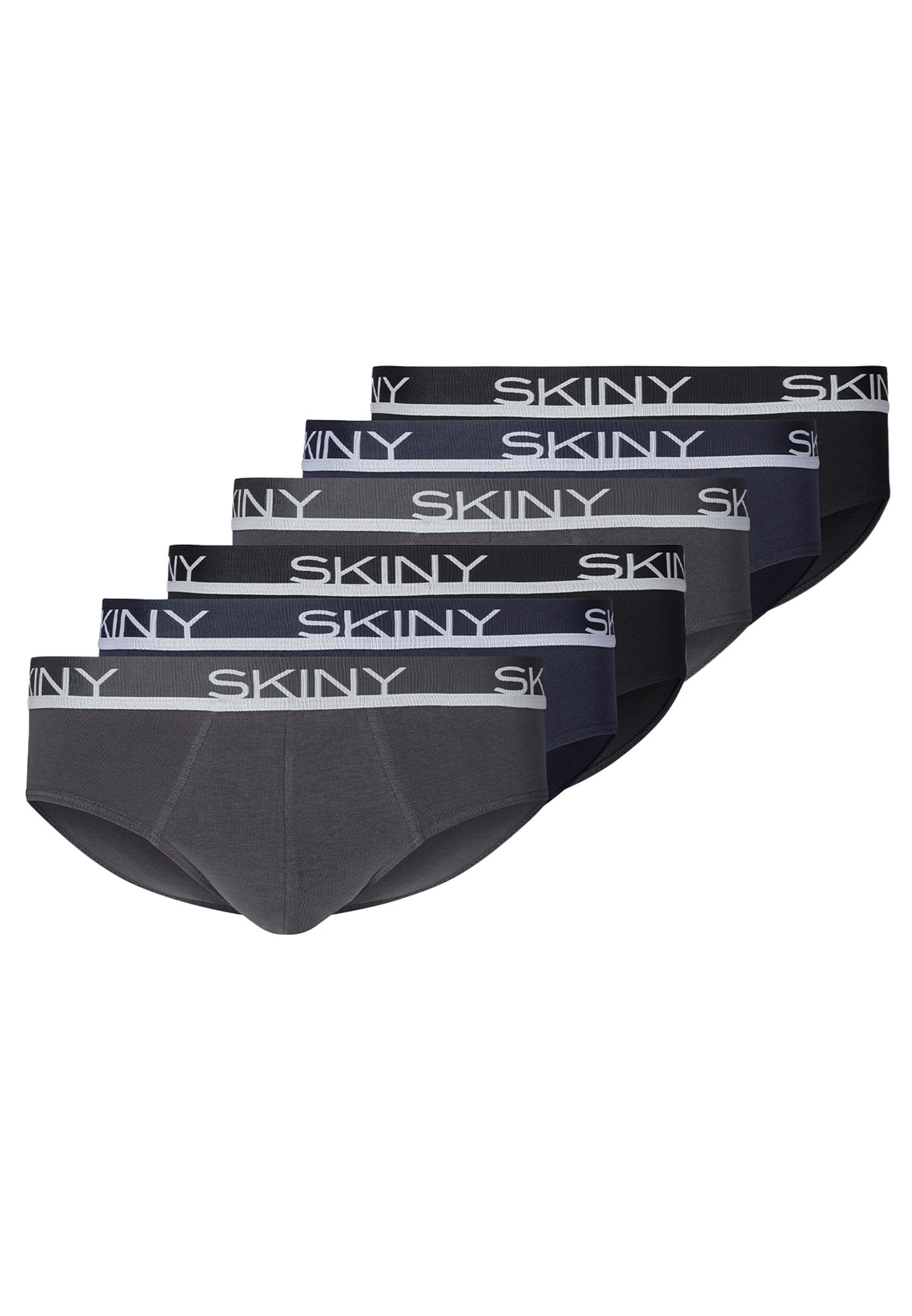 Skiny Slip 6er Pack Cotton (Spar-Set, 6-St) Slip / Unterhose - Baumwolle - Ohne Eingriff - Grau / Blau