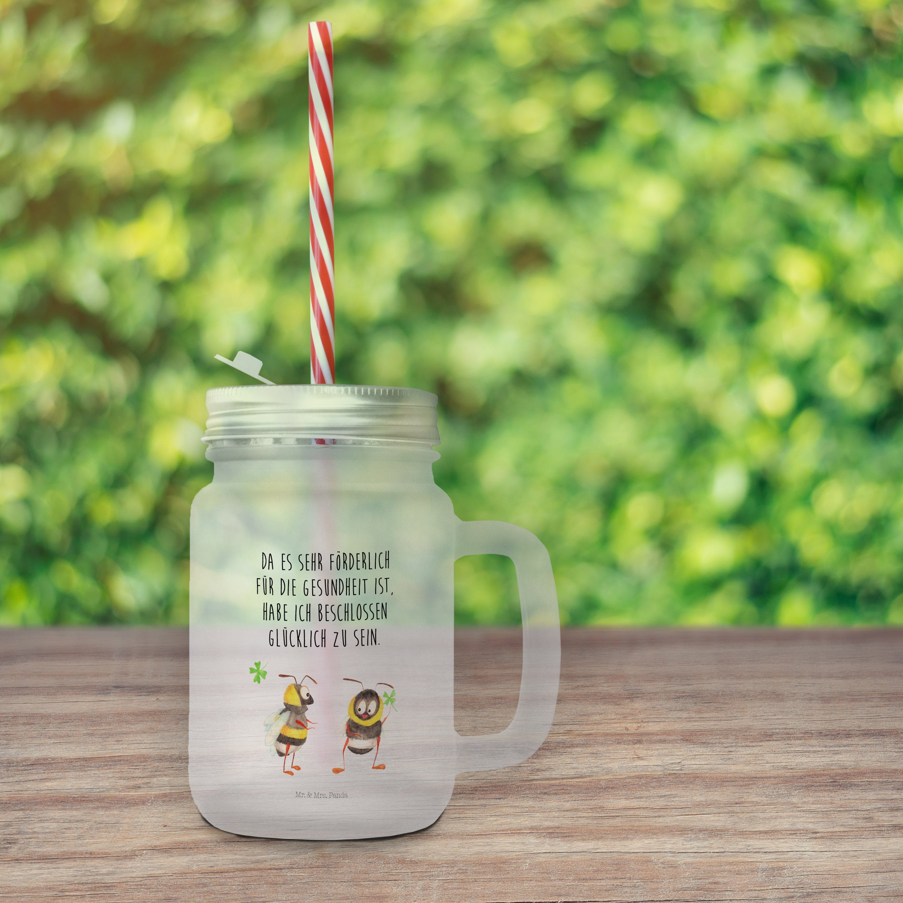 Mr. & Mrs. Panda - Glas Schraubdeckel Kleeblatt mit Glas, Glas - Geschenk, Hummeln g, Premium Transparent