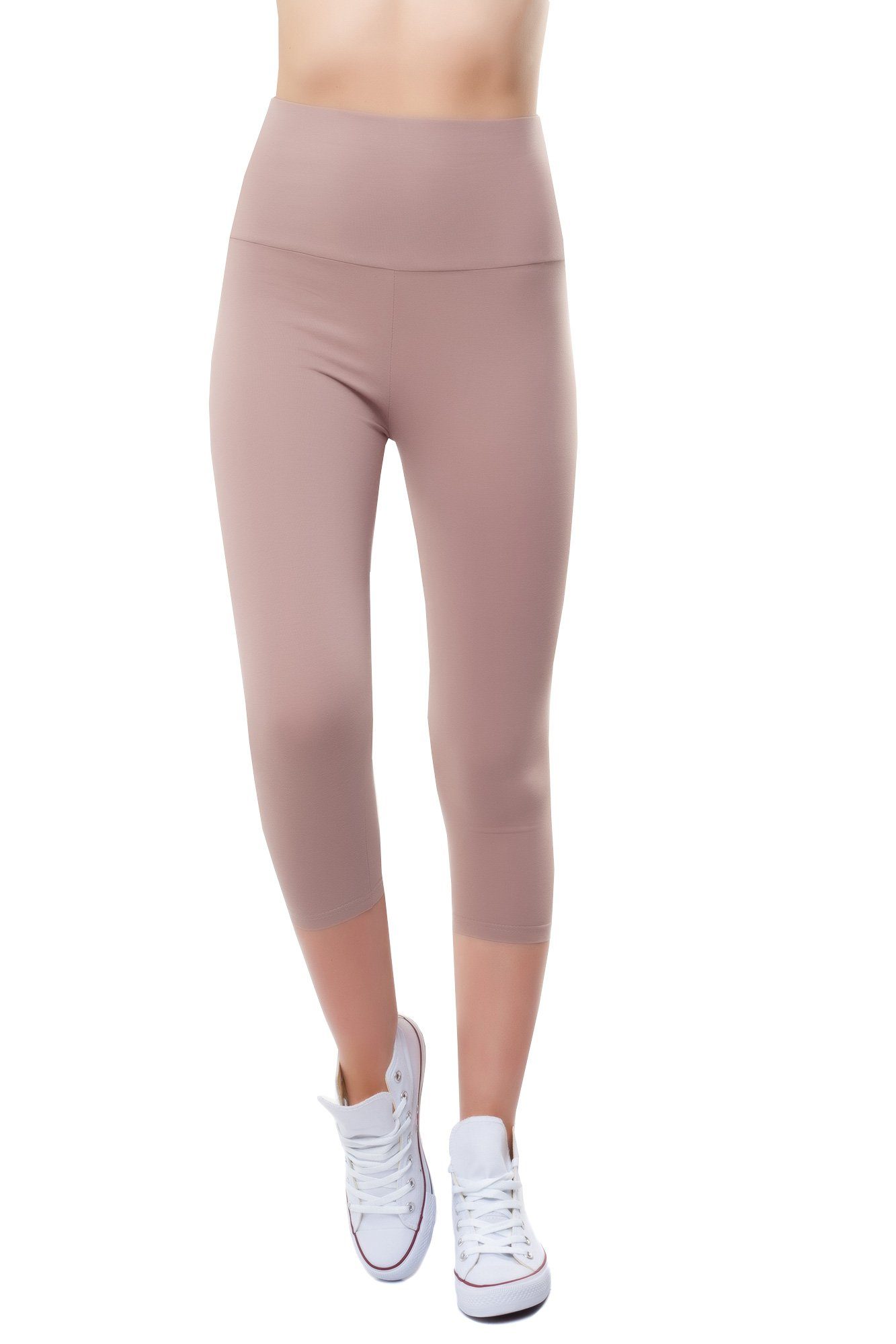 Baumwollmix Caprileggings breitem Bongual mit beige Bund,