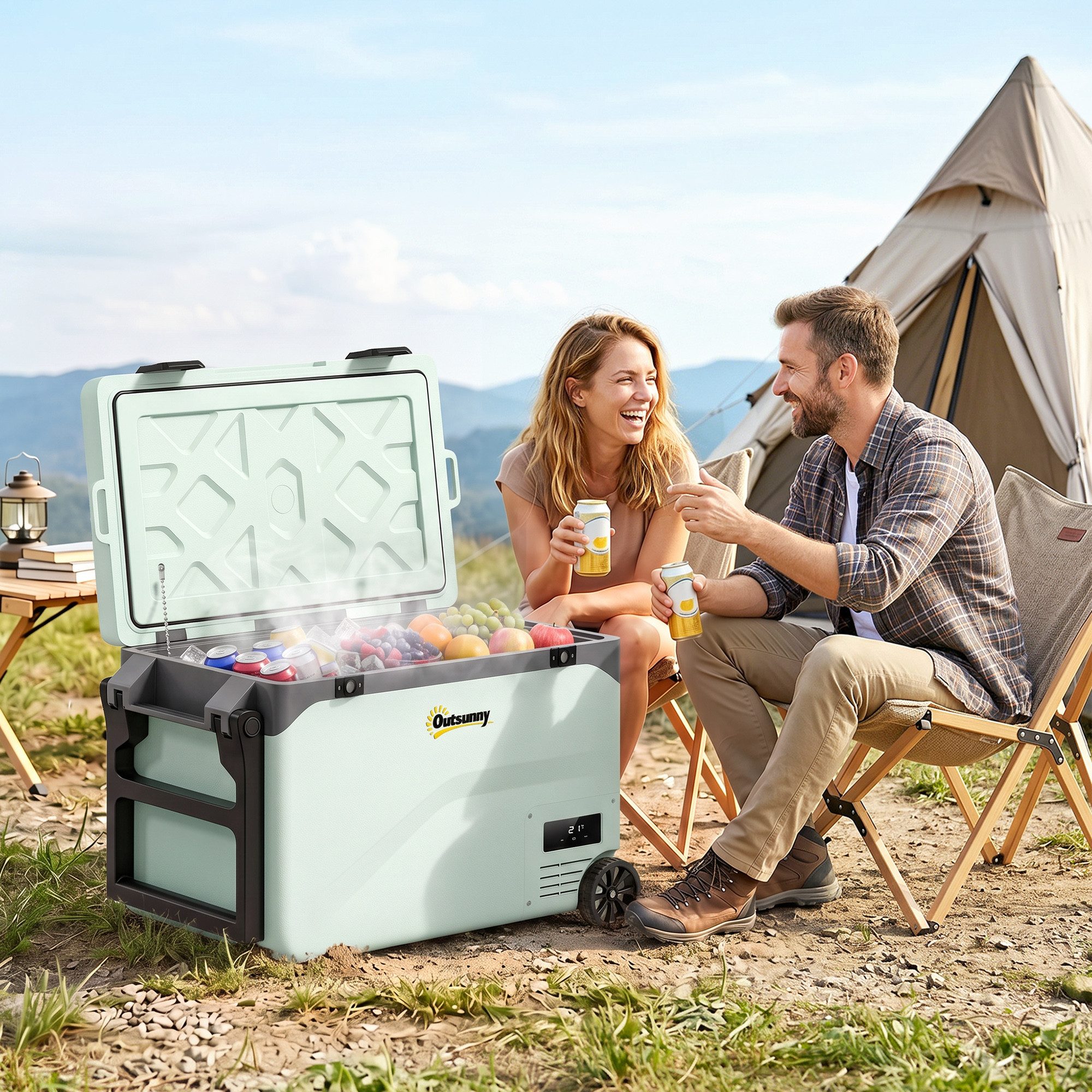 Outsunny Kühlbox Kompressor Leise elektrisch Kühlschrank bis -20℃ mit Bluetooth, 42 l, für Auto LKW Reisen Grün