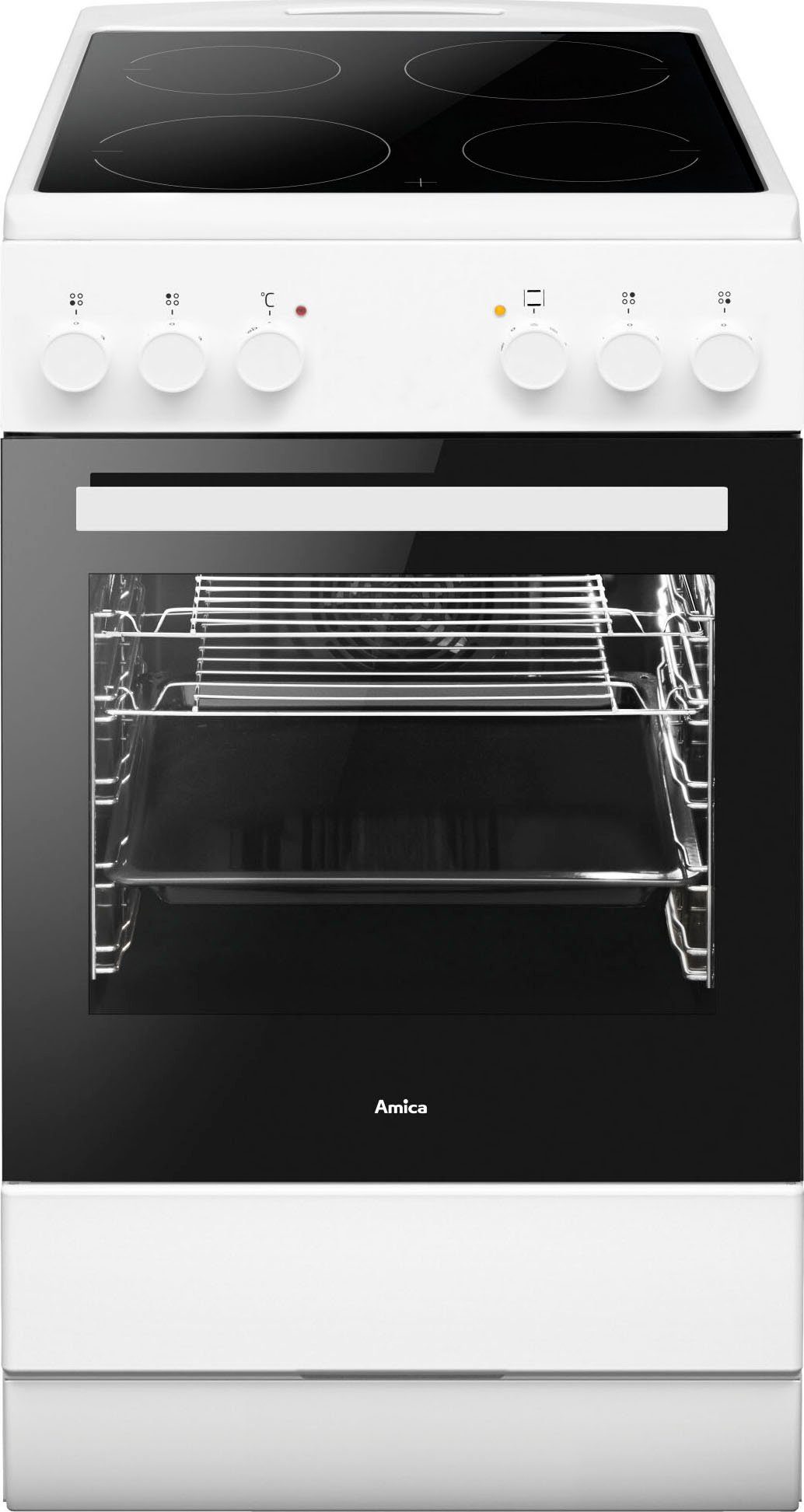 Amica Elektro-Standherd SHC 903 031 W, mit Teleskopauszug nachrüstbar, Steam Clean, Komfortables Kochen und Backen mit übersichtlicher Handhabung