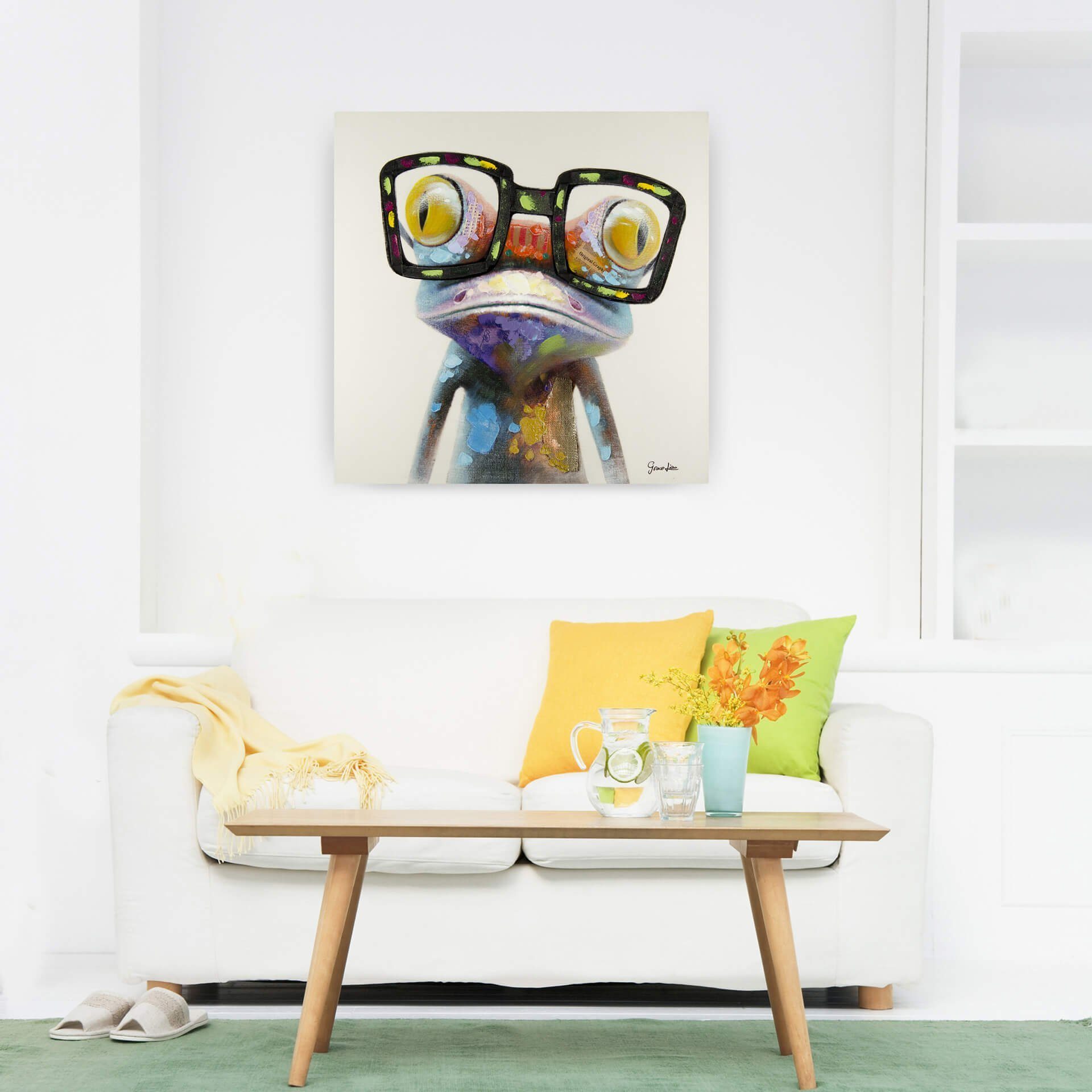 HANDGEMALT Wohnzimmer KUNSTLOFT Sei kein Frosch Wandbild Gemälde 80x80 Leinwandbild cm, 100%