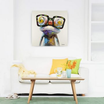 KUNSTLOFT Gemälde Sei kein Frosch 80x80 cm, Leinwandbild 100% HANDGEMALT Wandbild Wohnzimmer