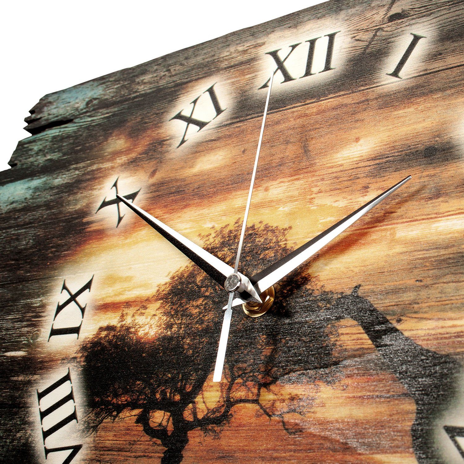 Kreative Feder Funkwanduhr Design-Wanduhr „Afrika“ aus Holz (ohne Ticken; flüsterleises Uhrwerk; außergewöhnlich, modern)
