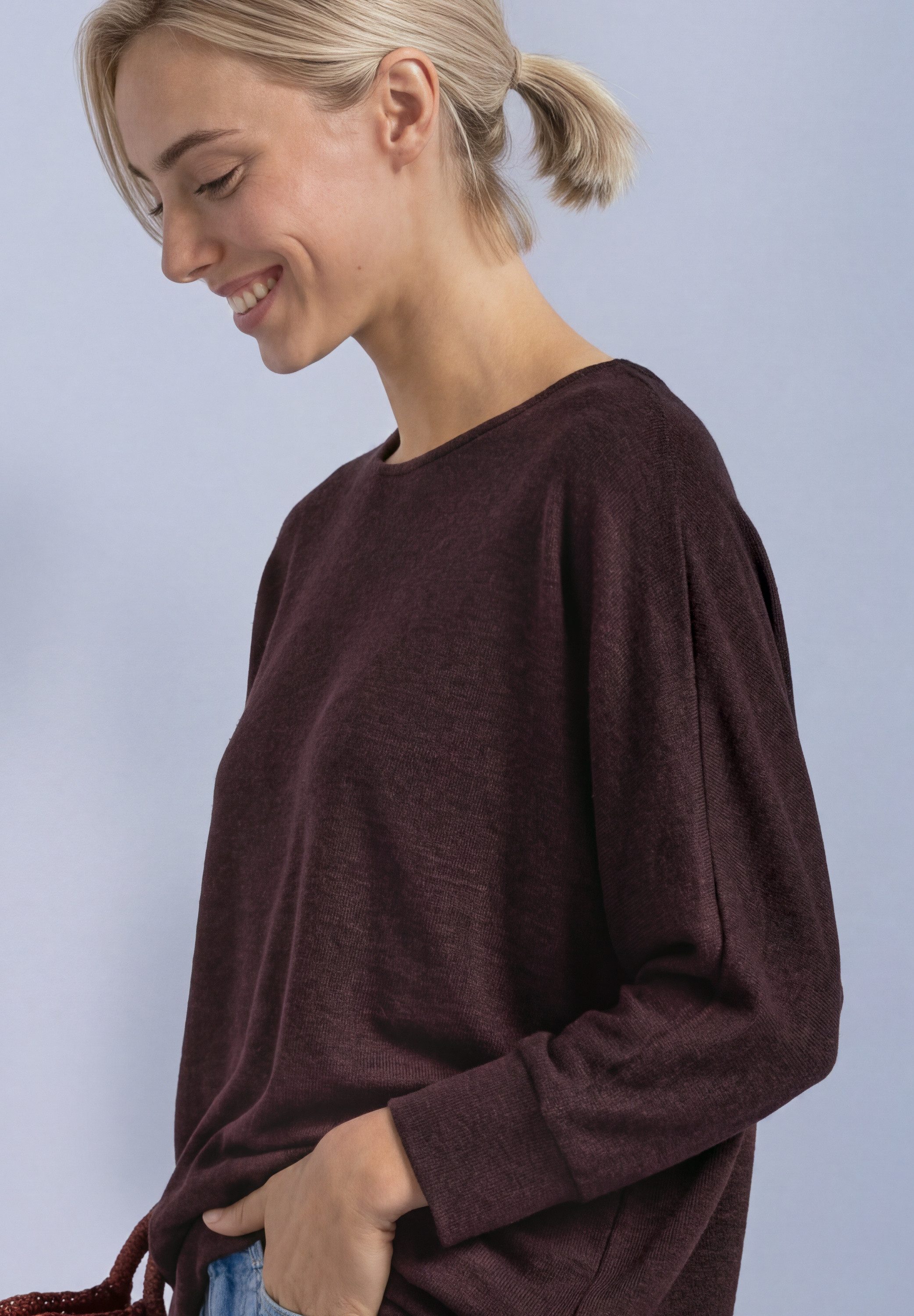 STREET ONE 3/4-Arm-Shirt Batwing Shirt im Melange-Look