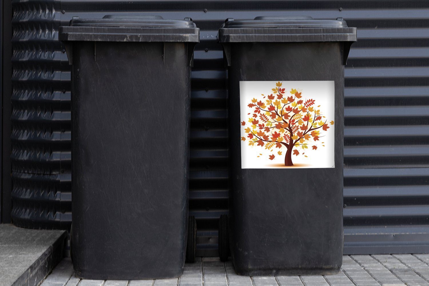 von Vektor-Illustration Mülltonne, Herbst Container, St), Mülleimer-aufkleber, einem Baum MuchoWow Abfalbehälter Eine Sticker, (1 bunten Wandsticker