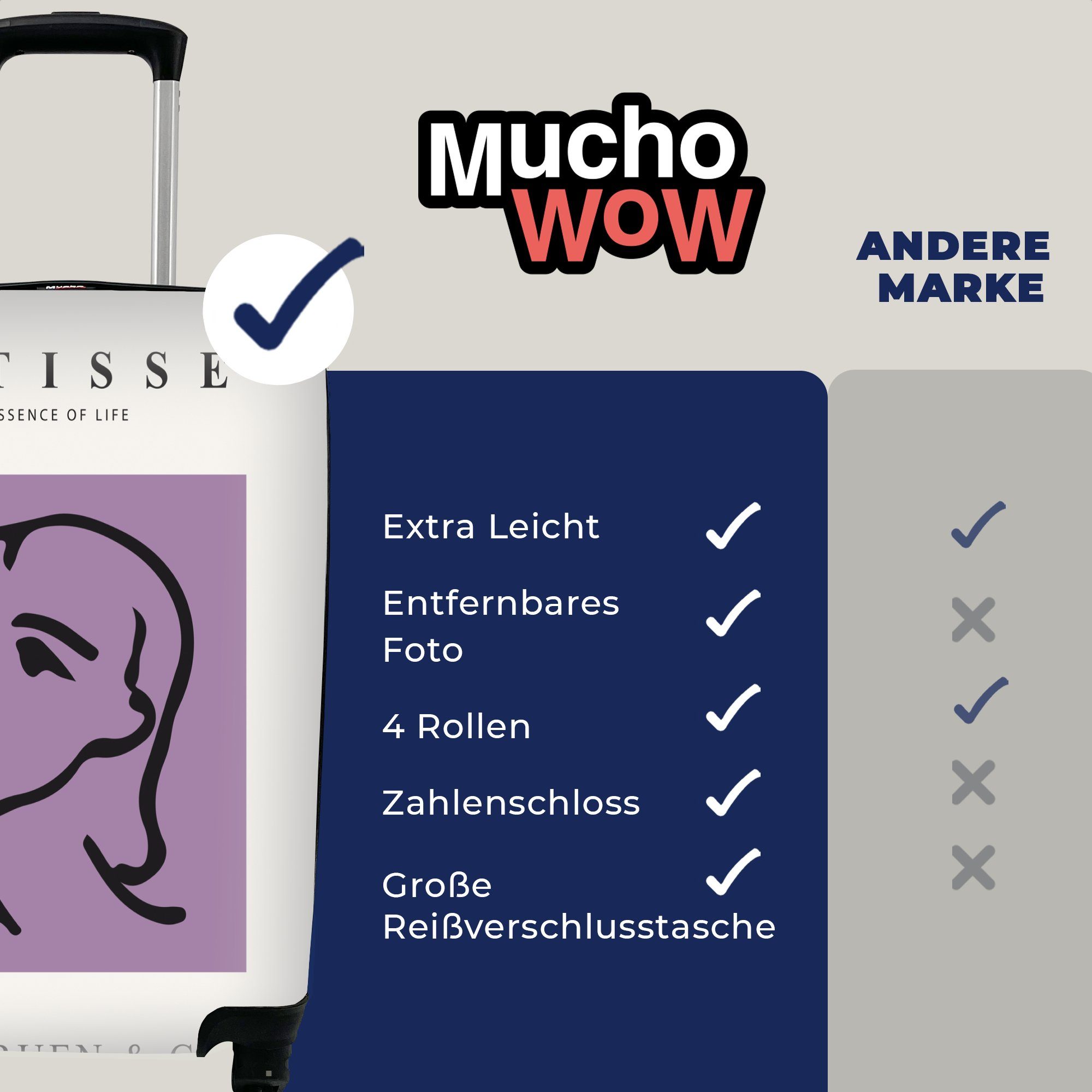 Abstrakt Ferien, MuchoWow - Meister Handgepäckkoffer Reisekoffer Matisse rollen, Frau, - Alte 4 Handgepäck Trolley, - Reisetasche für mit Rollen,