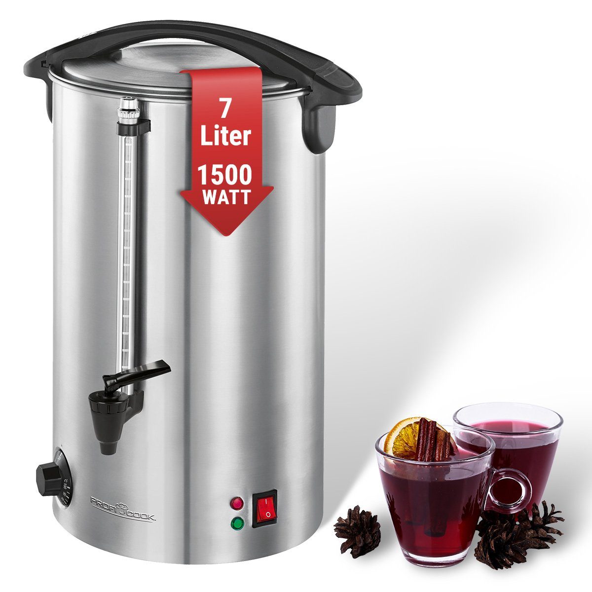 ProfiCook Heißgetränke- und Glühweinautomat PC-HGA 1196, 7L Tankinhalt, für Glühwein, Tee & Kaffee