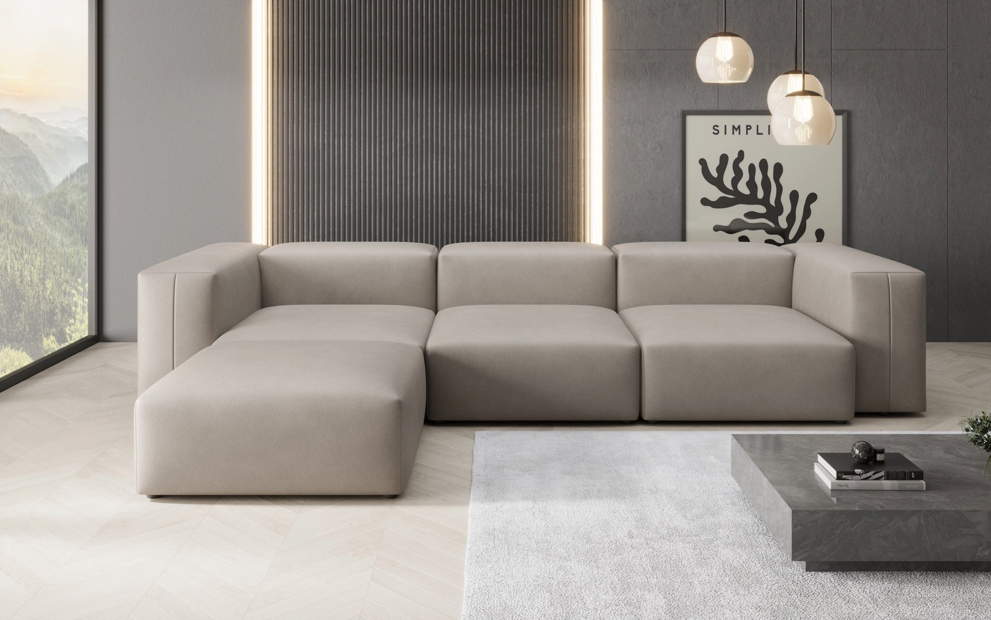 Luxusbetten24 Ecksofa Designer L Sofa Snug, mit Bezug aus pflegeleichtem Echtleder